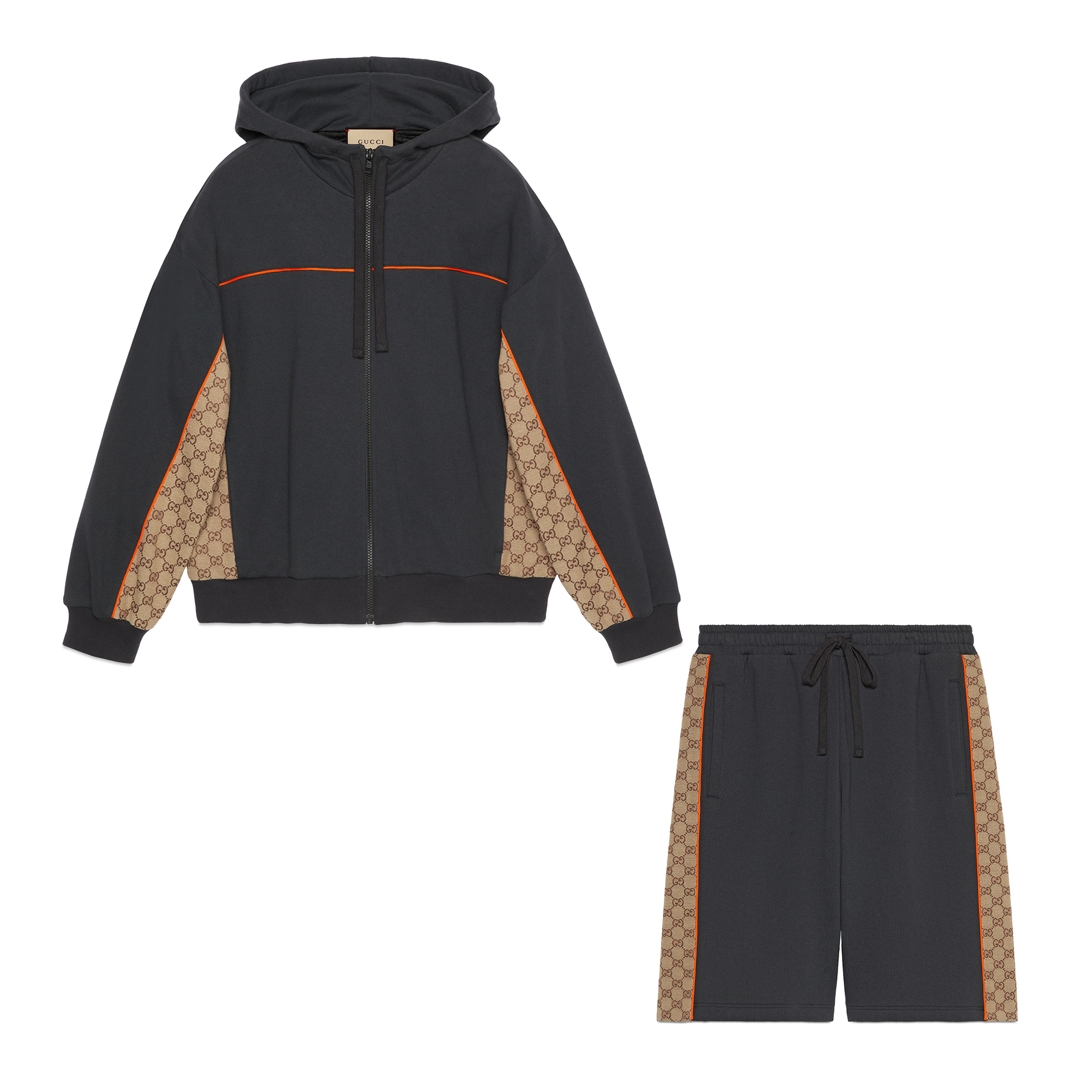 NIGO Gucci Men's Spring and Autumn Patchwork Logo Jacquard Zipper Hooded Long Sleeve Jacket Lace-Up Casual Shorts Pants Suit Set #nigo98839