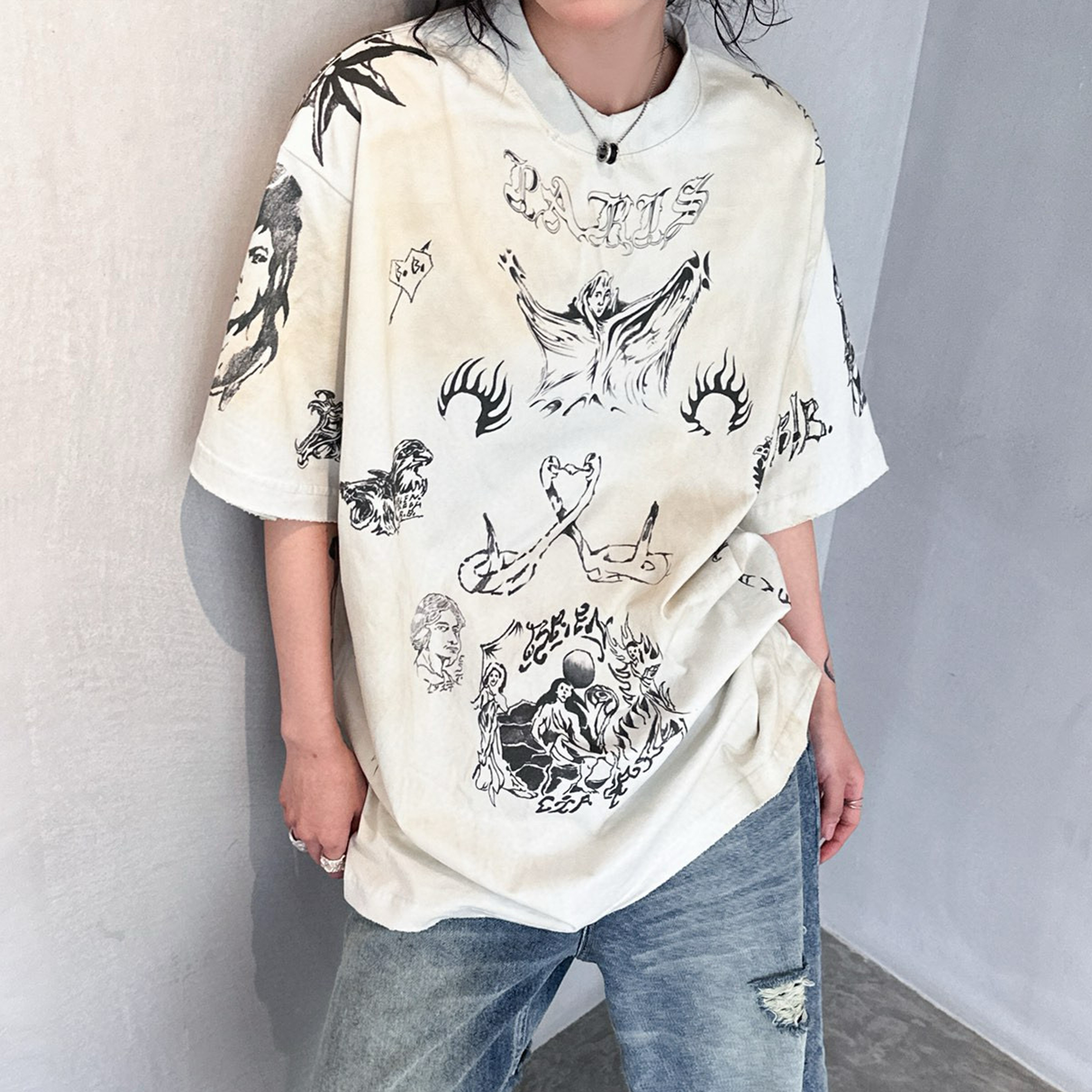 NIGO Balenciaga Men's Women's Spring And Summer Trend High Street Retro Old Graffiti Round Neck Short Sleeve Casual T-shirt Ngvp #nigo8119