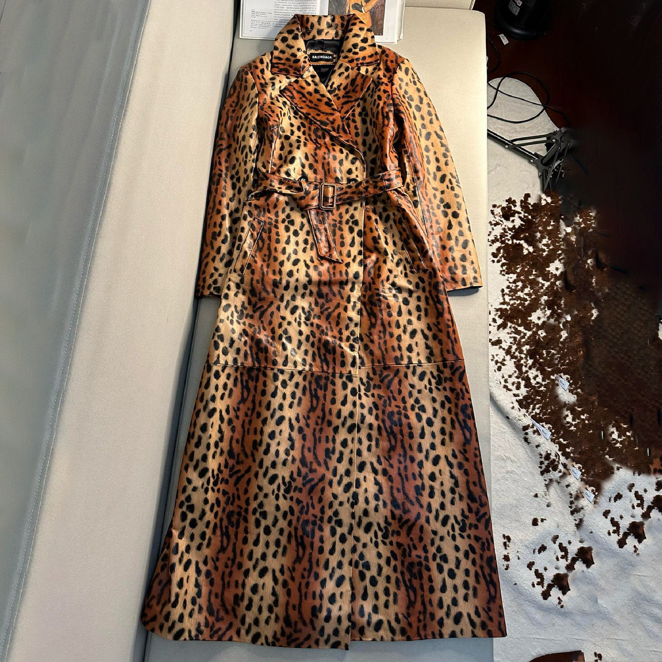 NIGO Balenciaga Women's Spring And Fall Fashion Temperament Leopard Print Sheepskin Long Trench Coat Lapel Belt Luxury Jacket Ngvp #nigo8117