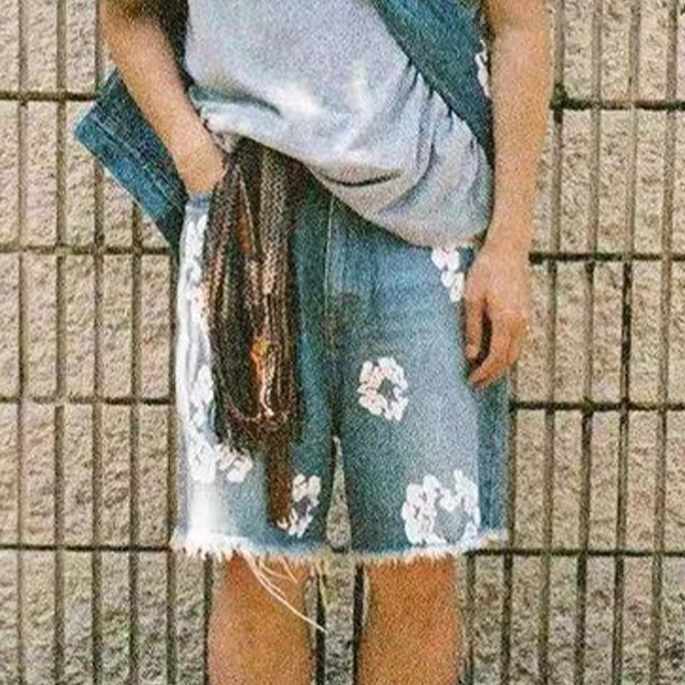 NIGO Denim Tears Men's Women's Summer Cotton Floral Print Mid Waist Zipper Solid Color Denim Shorts Ngvp #nigo8141