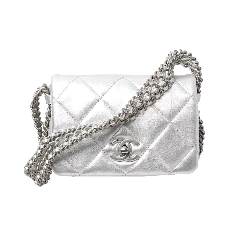 NIGO Chanel Women's Silver Lambskin Mini Mouth Cover Bag Chain Shoulder Bags #nigo98848