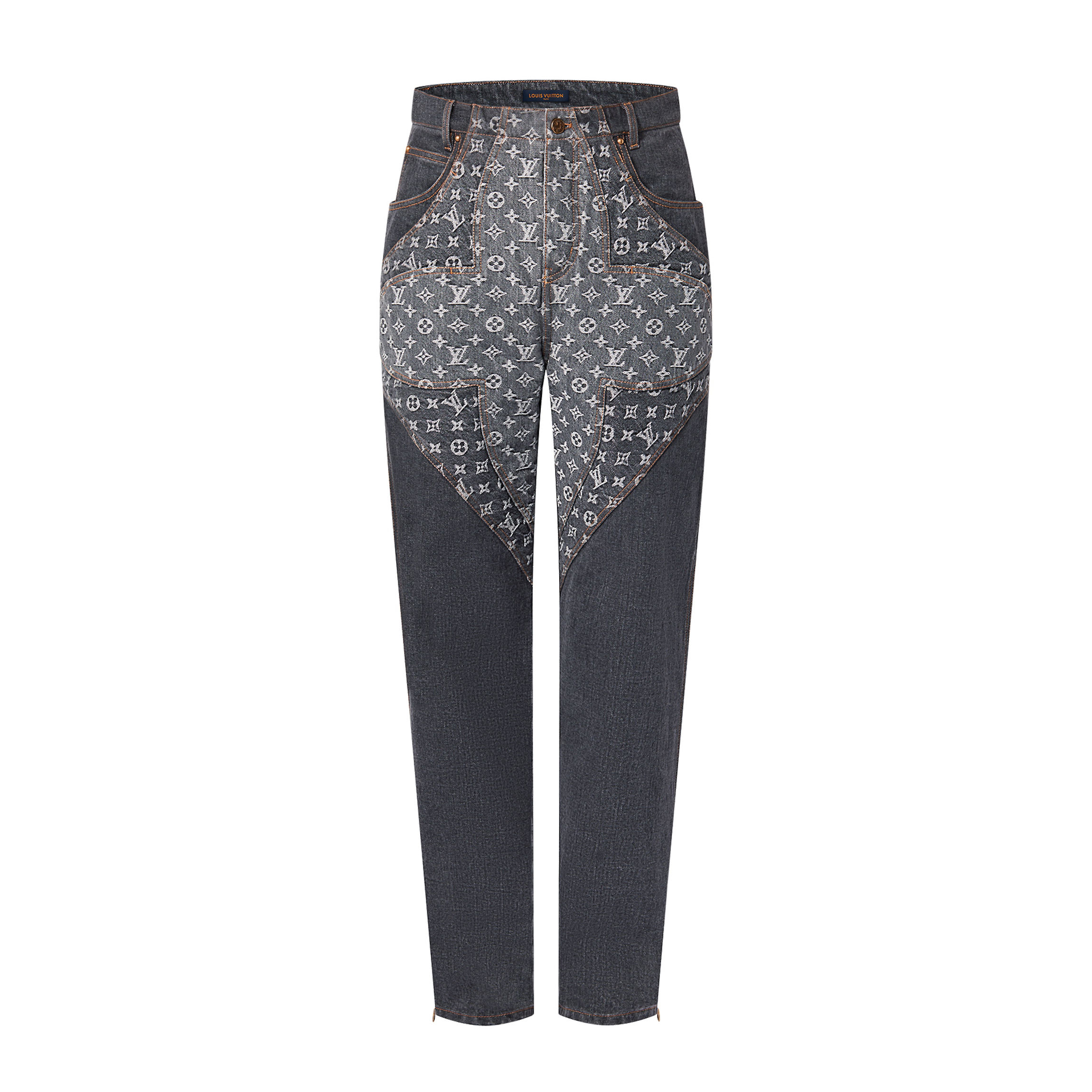 NIGO Louis Vuitton Monogram Flower Denim Pants Men's Black Logo Letter Print Irregular Fit Jeans #nigo98869