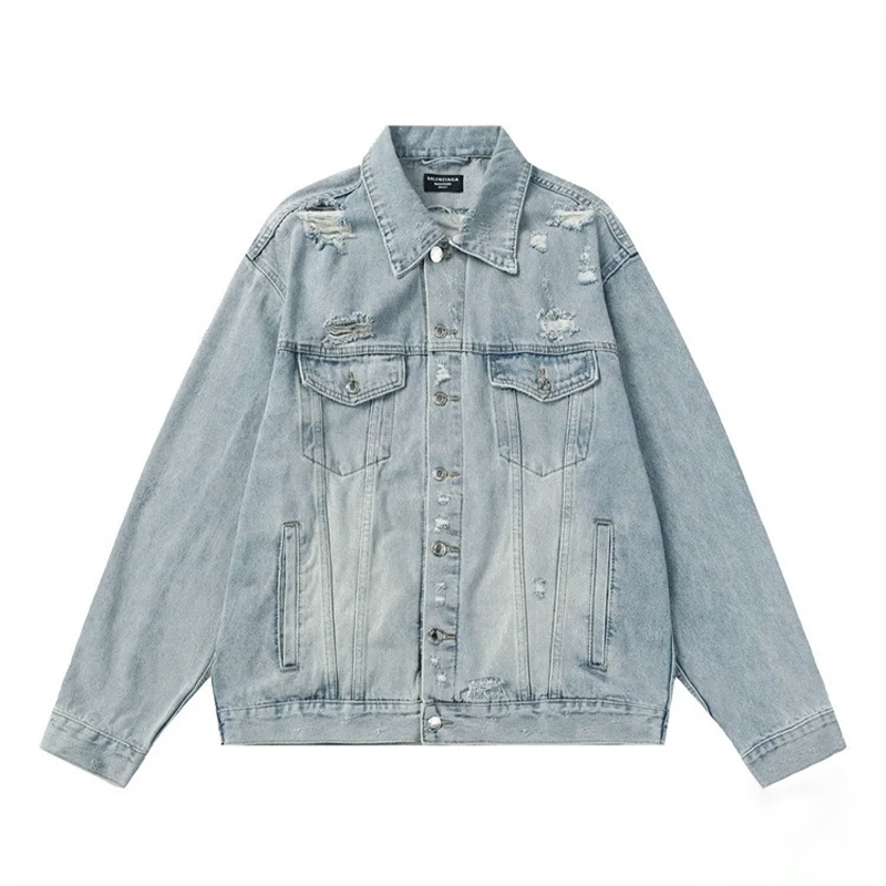 NIGO Balenciaga Men's Spring And Fall Cotton Blue Washed Hole Loose Long-Sleeved Denim Jacket Casual Pants Ngvp #nigo8143