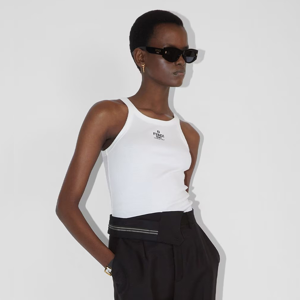 NIGO Fendi Women's Summer Embroidery Logo Solid Color Sleeveless Slim Camisole Tank Top Vest #nigo98865