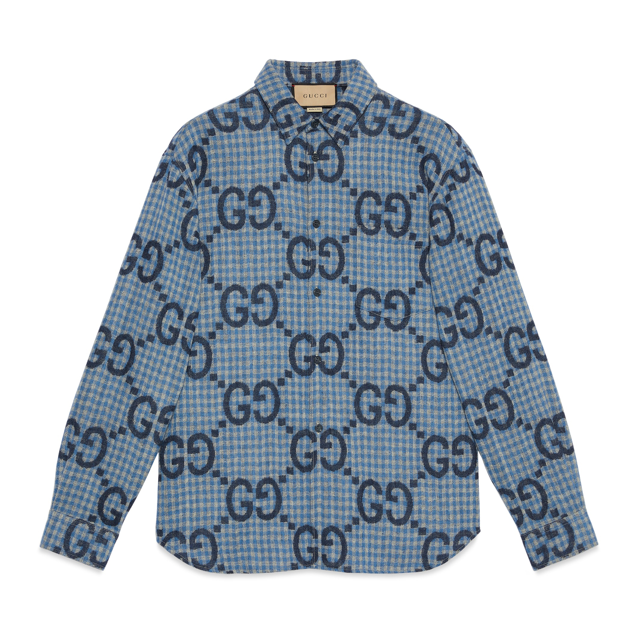 NIGO Gucci Men's Spring and Autumn Blue Letter Printed Single Breasted Long Sleeve Lapel Shirt #nigo98873