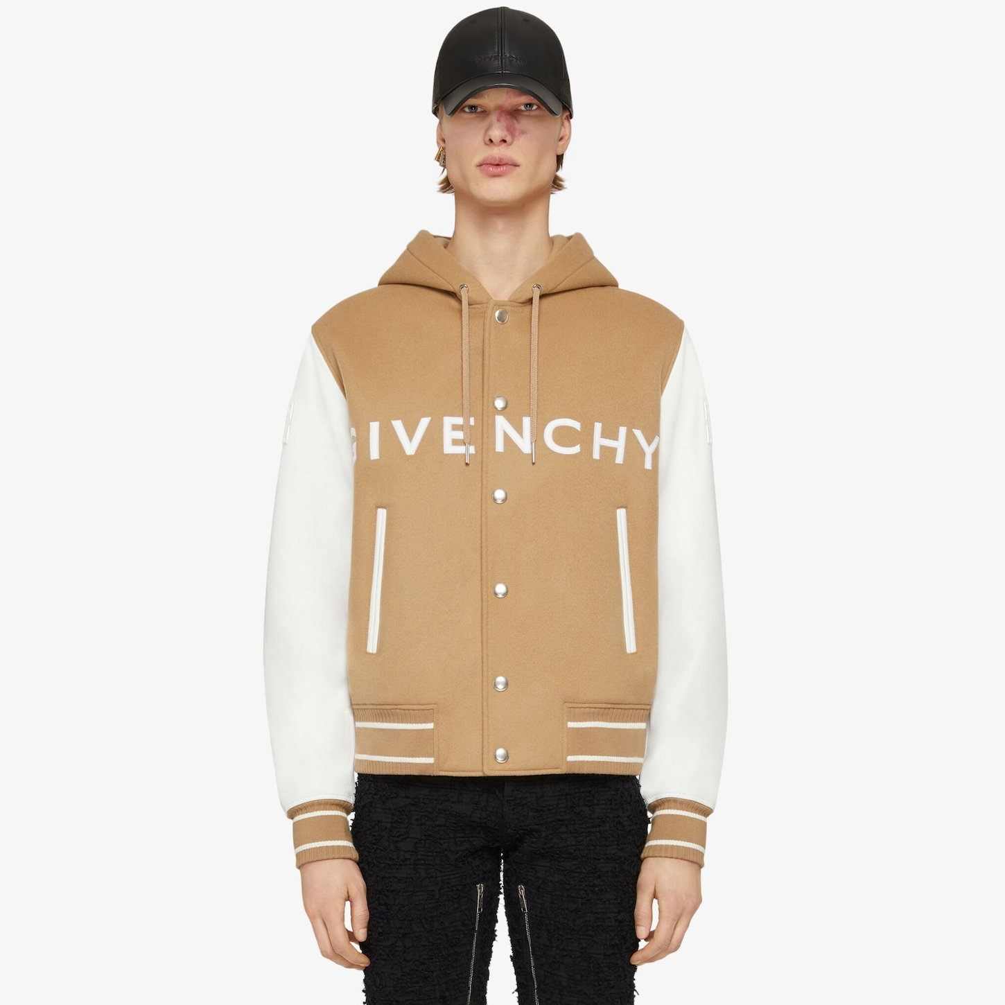 NIGO Givenchy Men's Autumn and Winter Color Blocking Single Breasted Wool and Leather Hooded Jacket #nigo98878