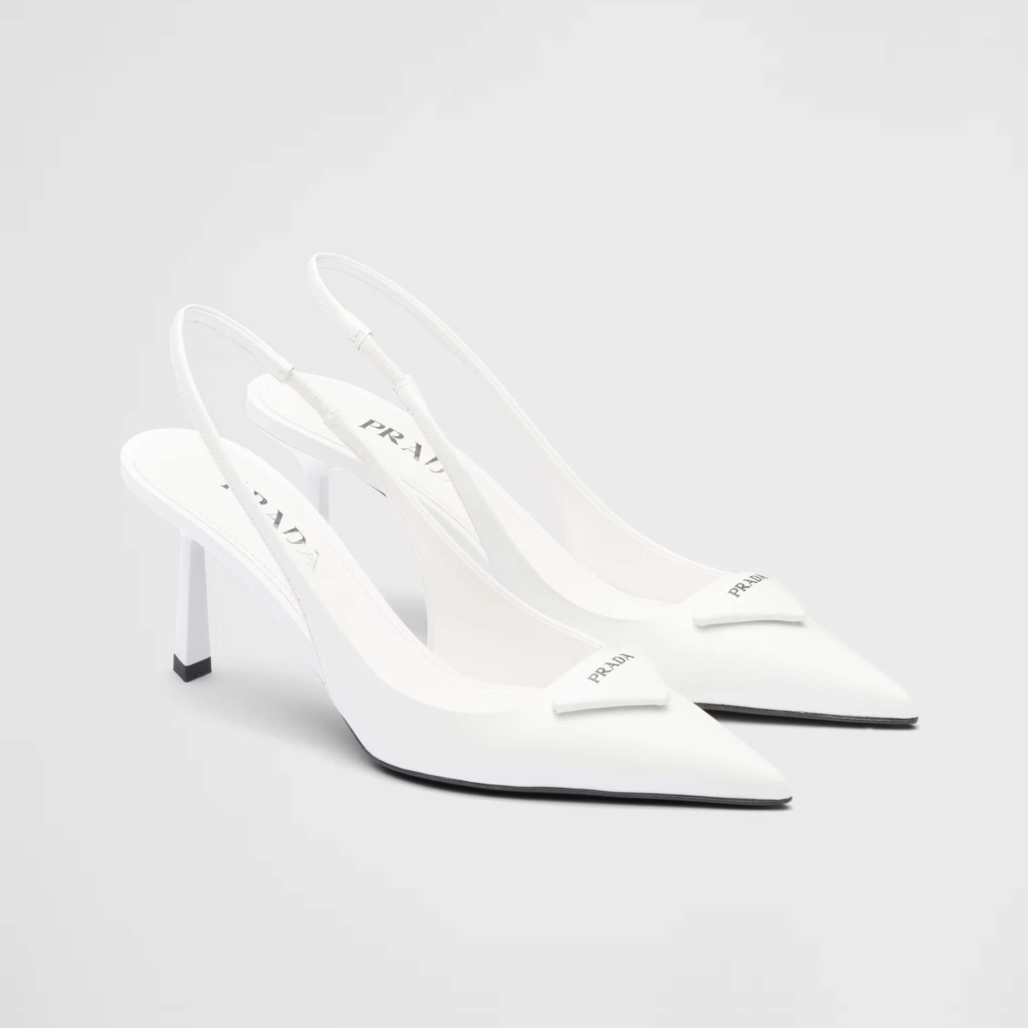 NIGO Prada Women's Triangle Label White Cowhide Fine Heeled High Heels Shoes #nigo98898