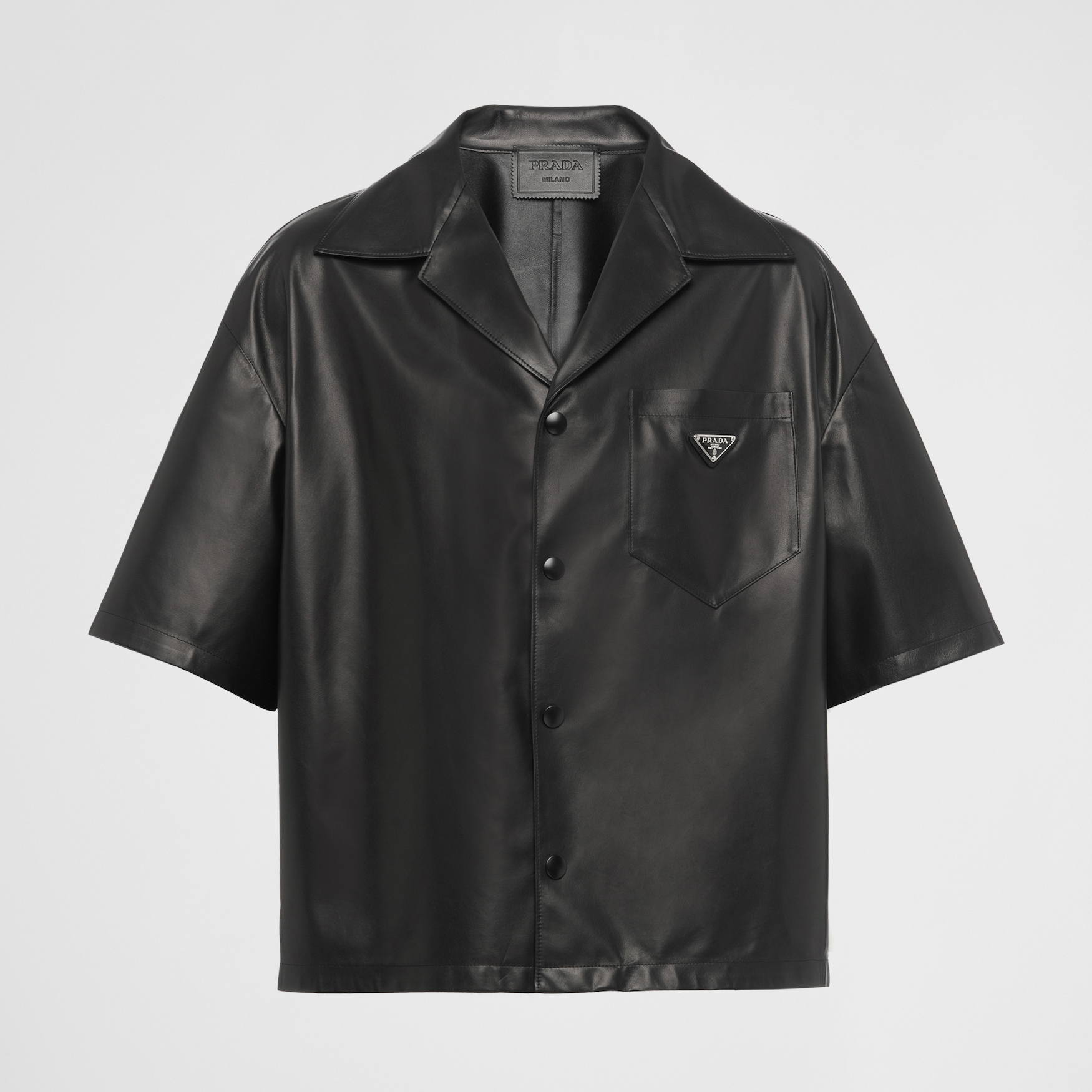 NIGO Prada Men's Summer Solid Color Leather Single Breasted Short Sleeve Shirt Stretch Shorts Set Suit #nigo98895