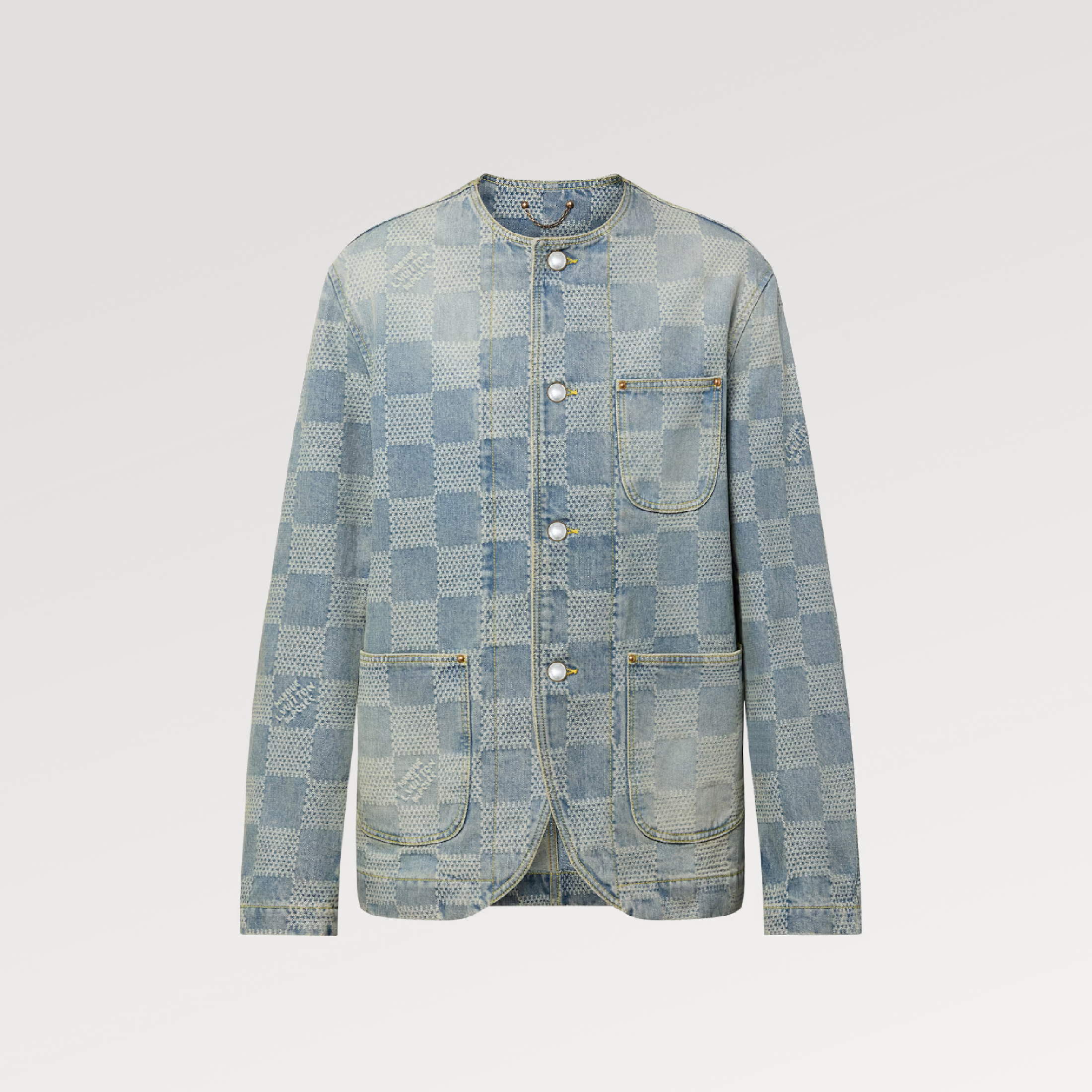NIGO Louis Vuitton Men's Spring And Fall Fashion Plaid Denim Suit Gradient Wash Vintage Round Neck Jacket Casual Flared Pants Ngvp #nigo8155