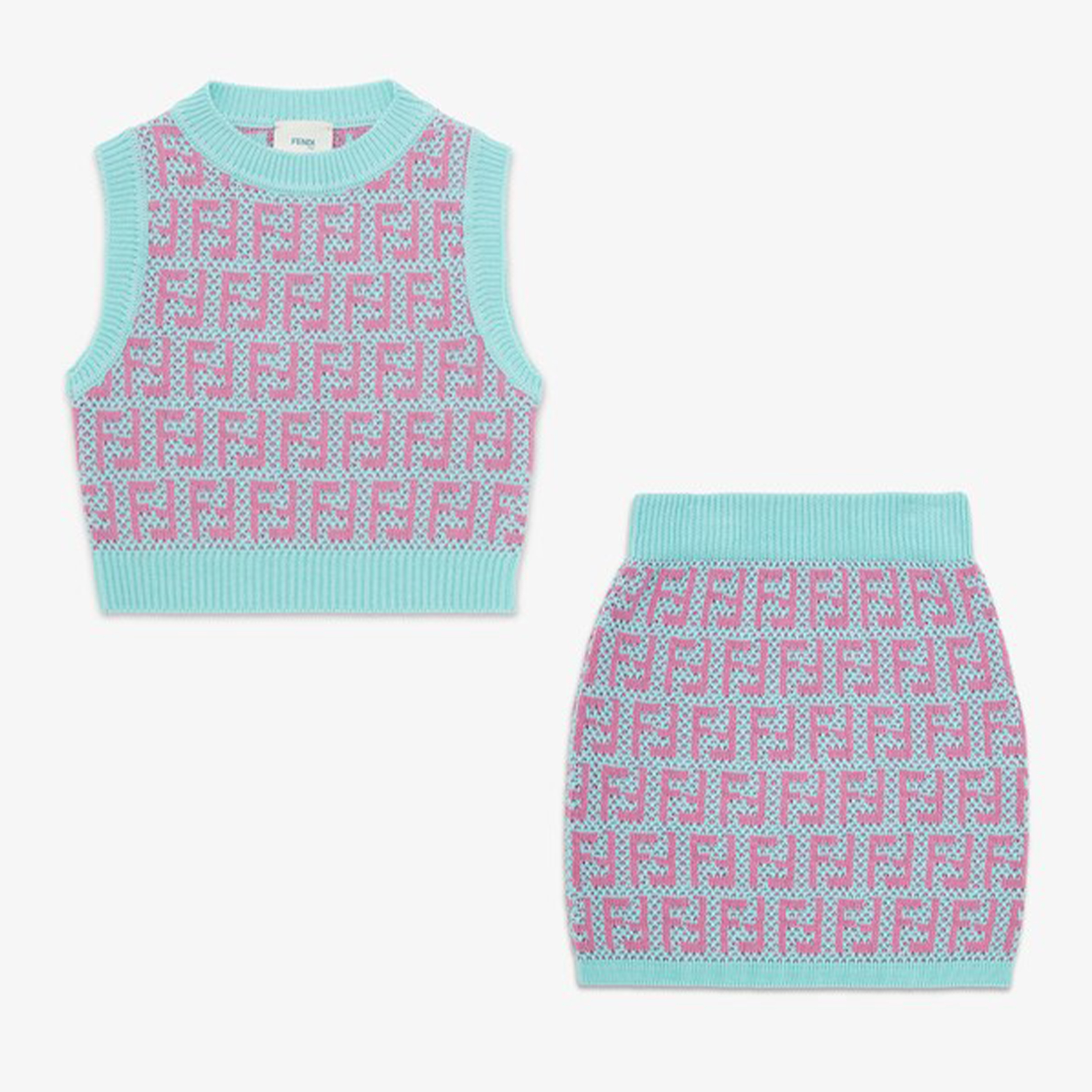 NIGO Fendi Kids Spring And Autumn Multicolor Crochet Sleeveless Cotton Junior Top Casual Jacquard Short Elastic Mini Skirt #nigo31266