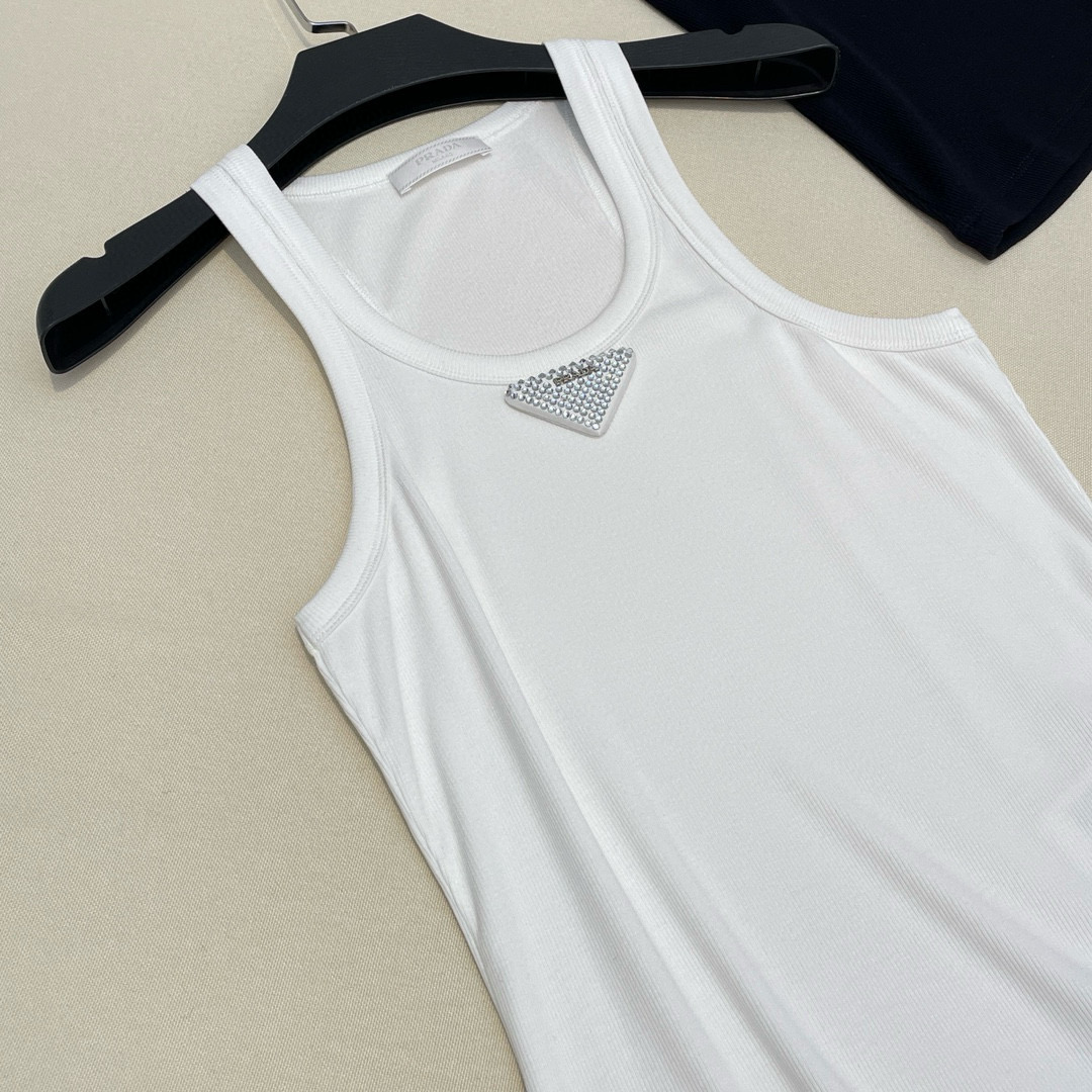 NIGO Prada Women's Summer Beaded Logo Cotton Sleeveless Camisole Tank Top Vest #nigo98887