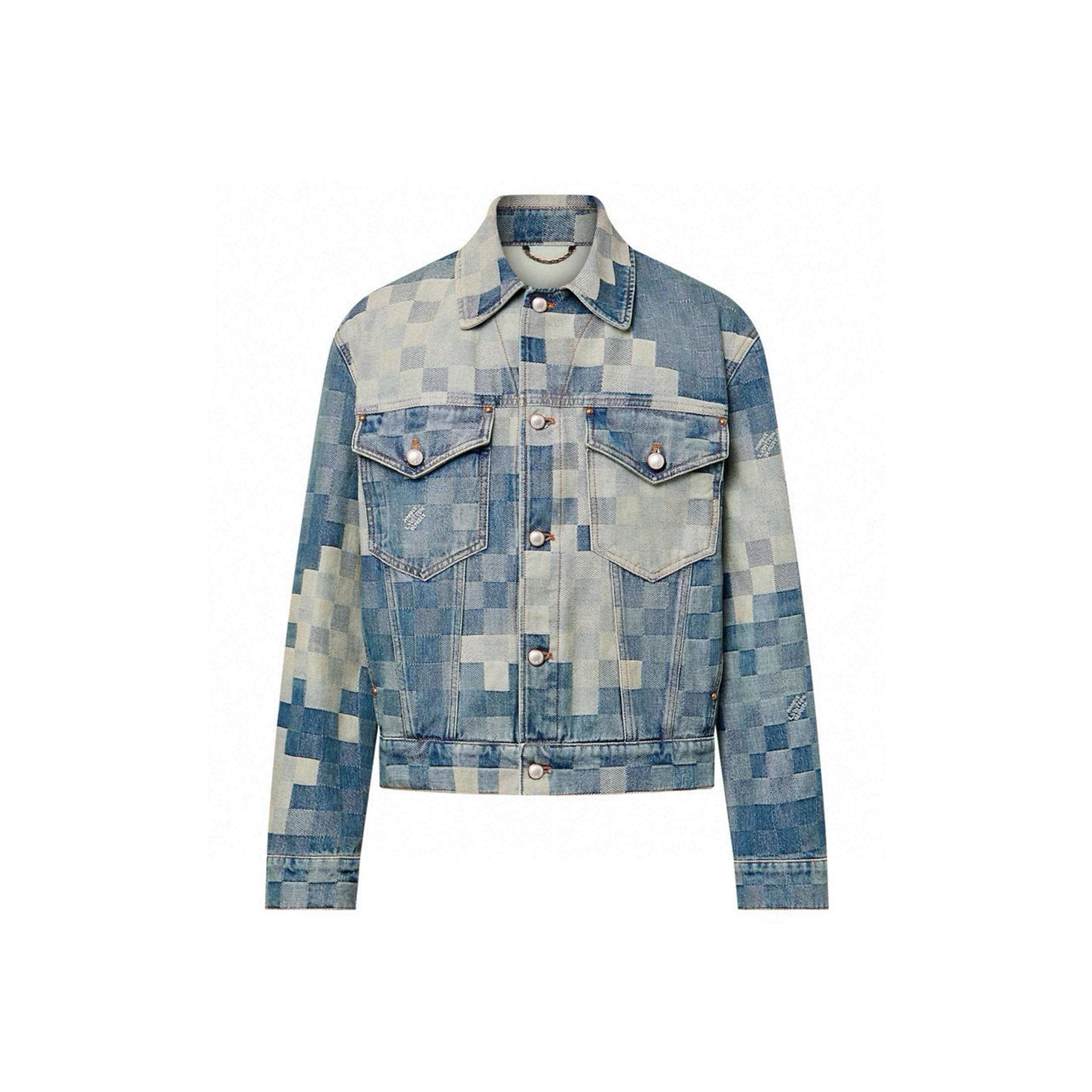 NIGO Louis Vuitton Men's Spring And Fall Fashion Plaid Denim Suit Gradient Washed Vintage Jacket Straight Casual Pants Ngvp #nigo8154