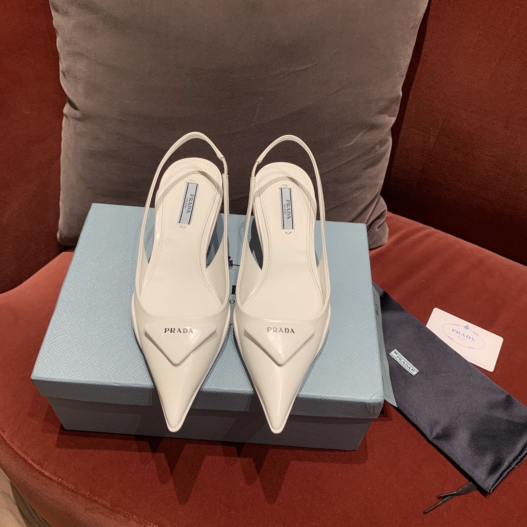 NIGO Prada Women's Triangle Label White Cowhide Fine Heeled High Heels Shoes #nigo98898