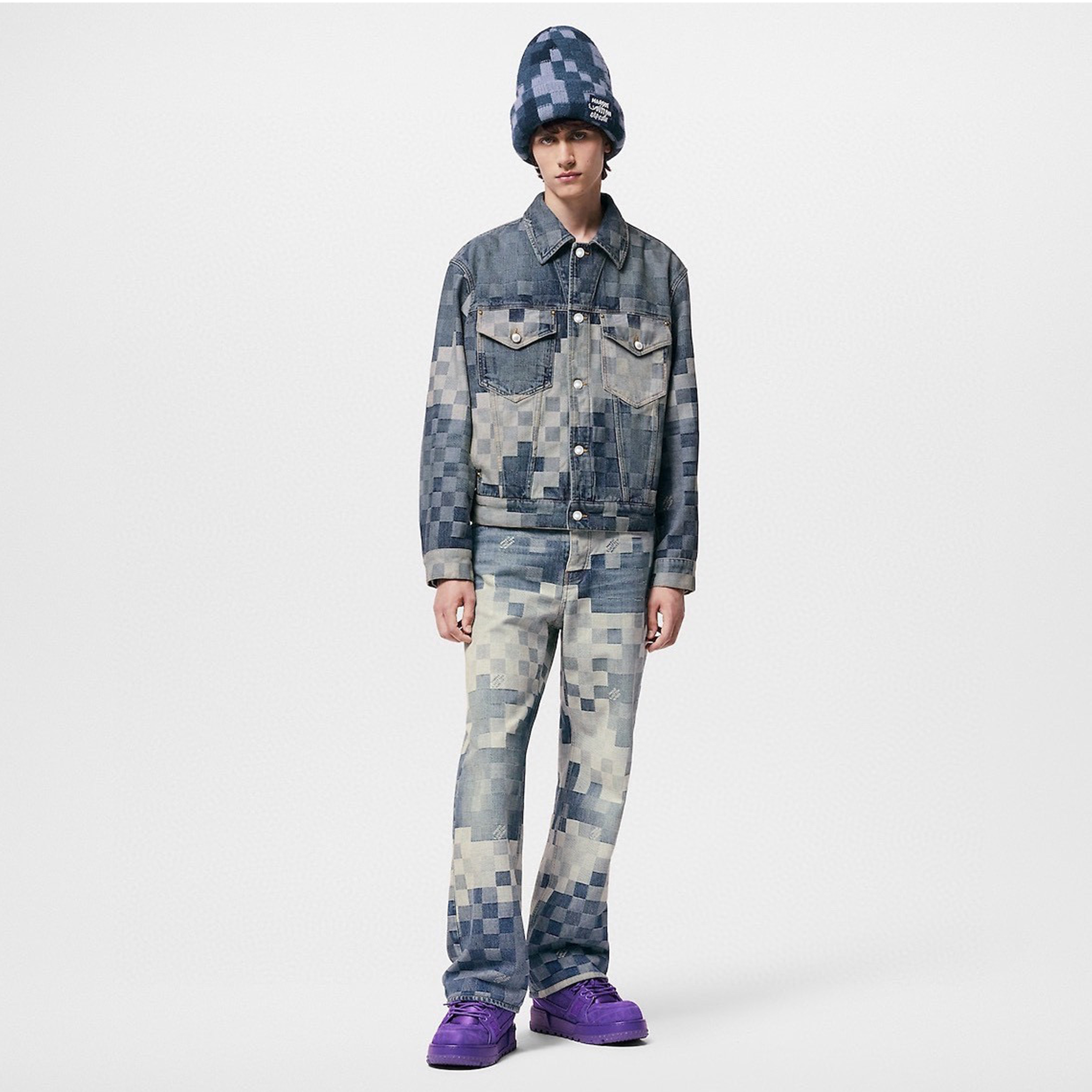 NIGO Louis Vuitton Men's Spring And Fall Fashion Plaid Denim Suit Gradient Washed Vintage Jacket Straight Casual Pants Ngvp #nigo8154