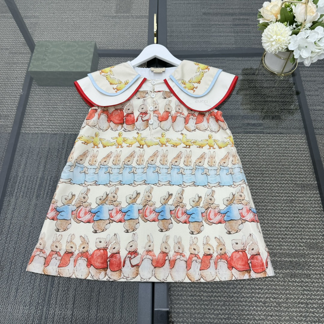 NIGO Gucci Kid's Summer Peter Rabbit Printed Button Sleeveless Short Cotton Dresses #nigo31267