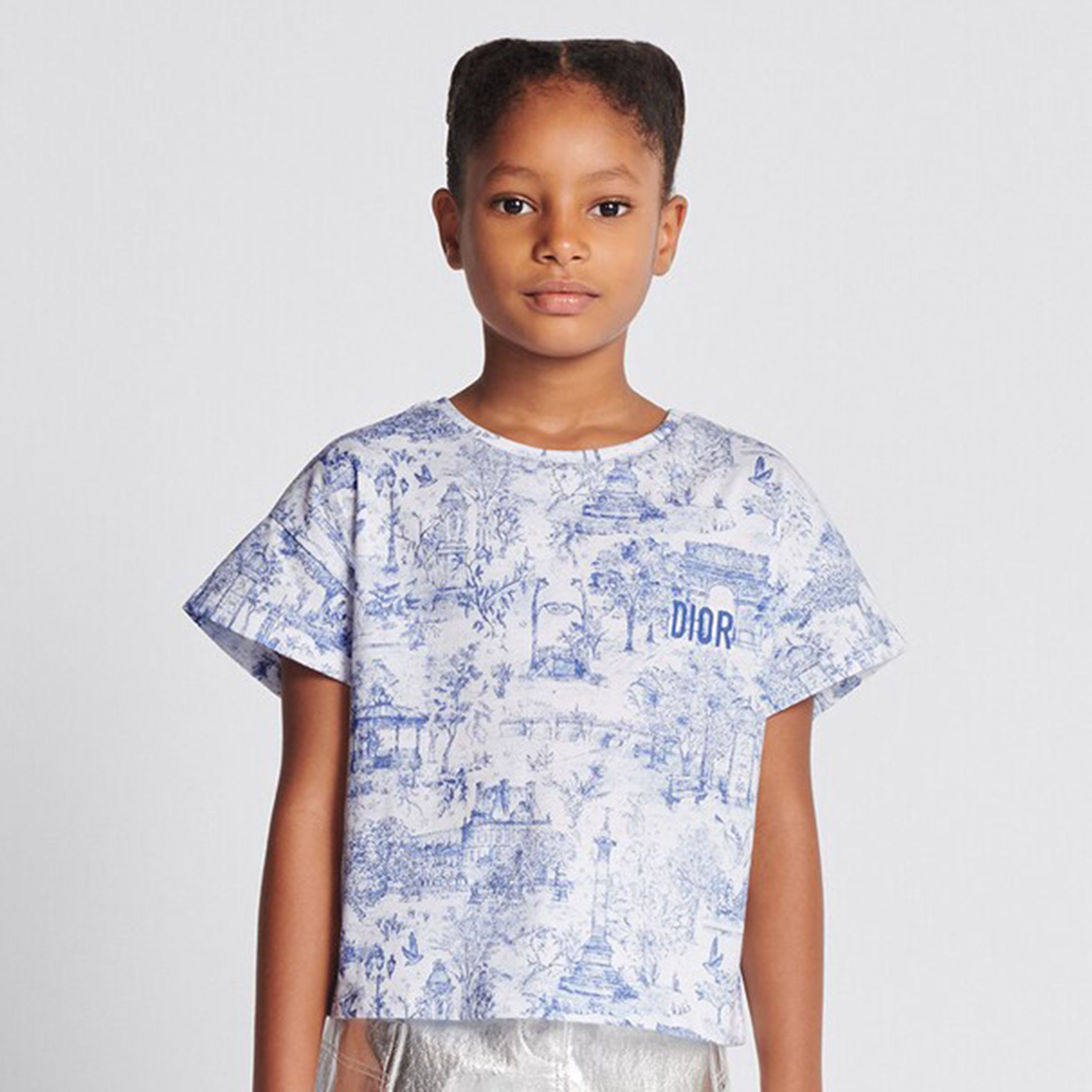 NIGO Dior Kid's Summer Logo Letter Embroidery Round Neck T-shirt Floral Printed Elastic Flared Short Half Skirt #nigo31268