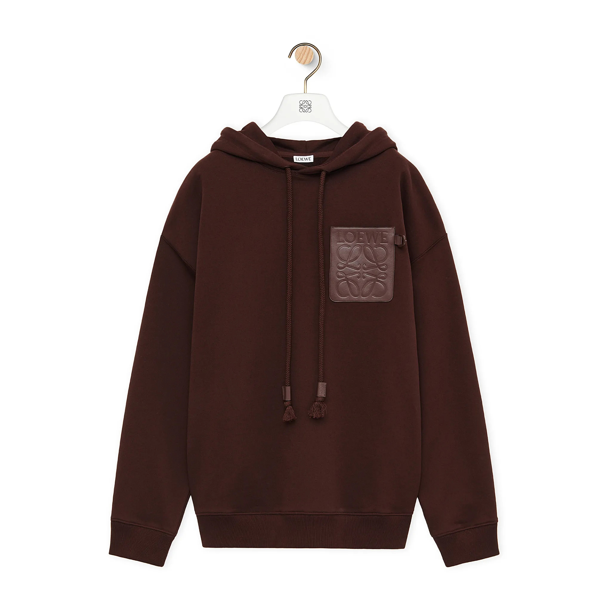 NIGO Loewe Men's Spring & Autumn Solid Color Logo Leather Label Drawstring Hooded Sweatshirt Pullover #nigo98912