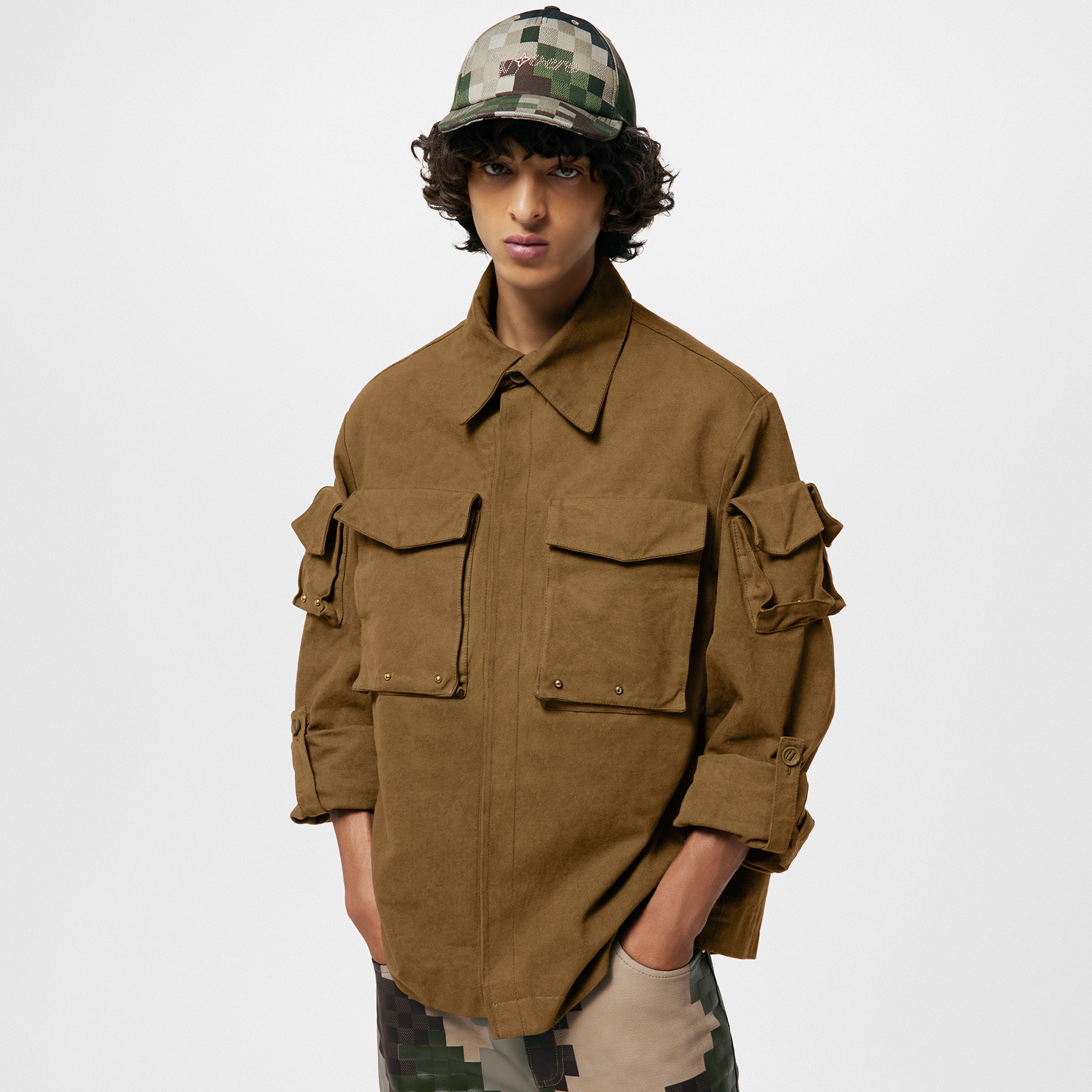 NIGO Louis Vuitton Men's Fall And Winter Brown Monogrammed Studded Cotton Single Breasted Long Sleeved Jacket #nigo98924