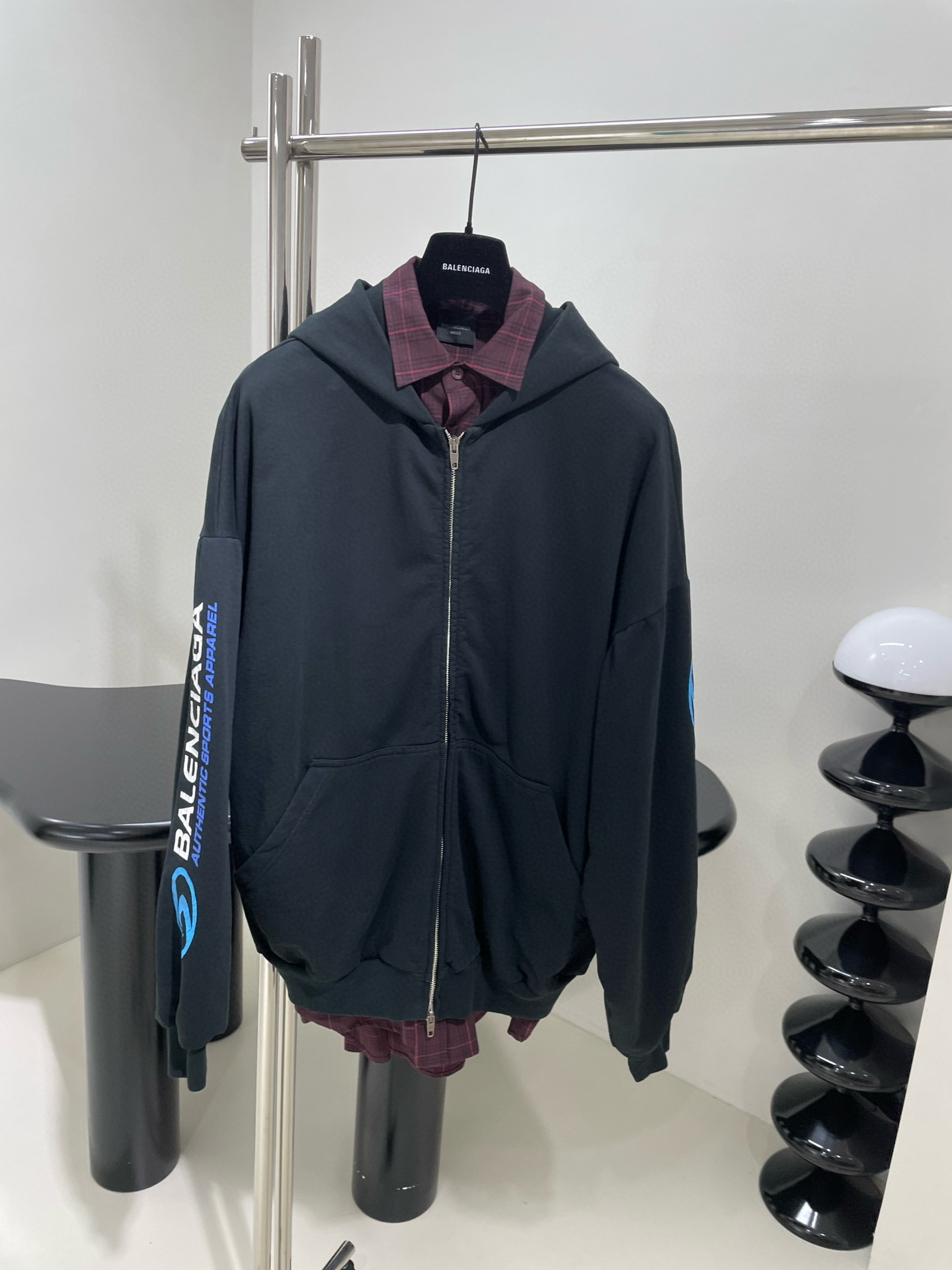 NIGO Balenciaga Men's Fall And Winter False Two Piece Single Breasted Plaid Shirt Hooded Zipper Long Sleeved Jacket #nigo98921