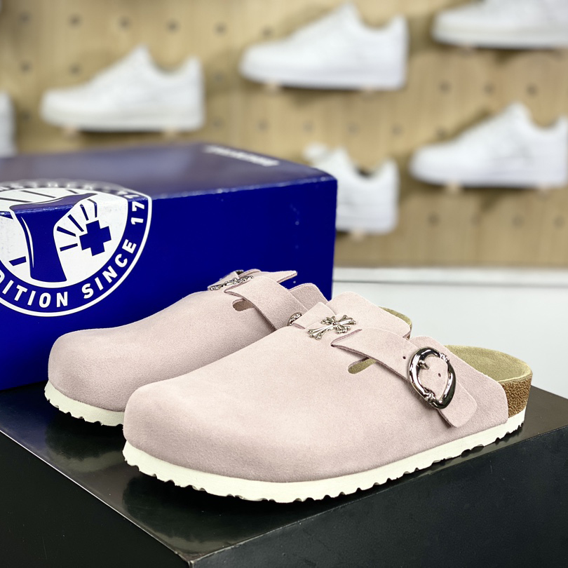 NIGO Chrome Hearts Women's Summer Suede Implanted Lamb's Wool Insole And Lining Material Birkenstock Slippers Shoes #nigo98923