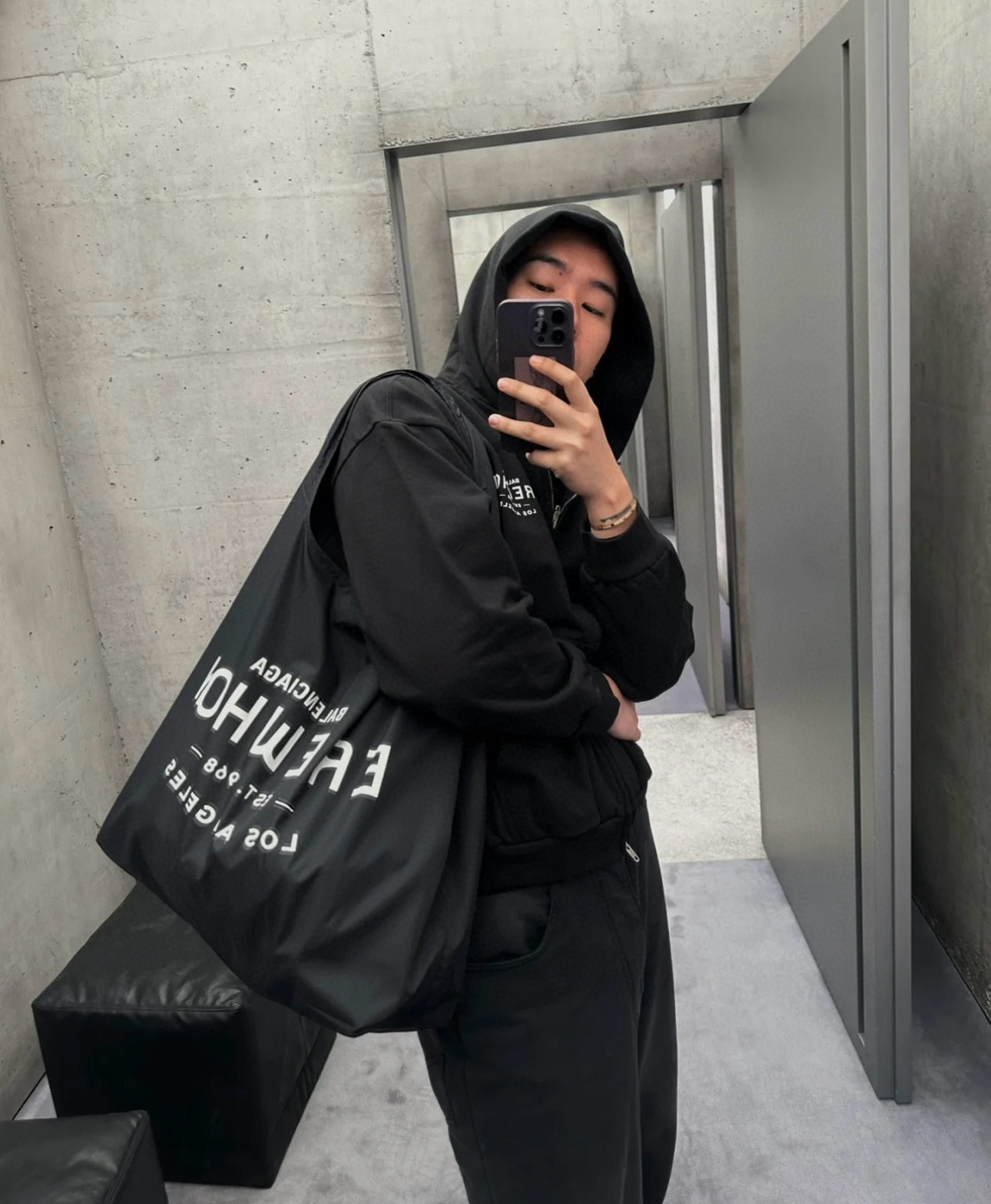 NIGO Balenciaga Men's Black Letter Logo Nylon Tote Bag Shopper Tote Handbags Bags #nigo98919