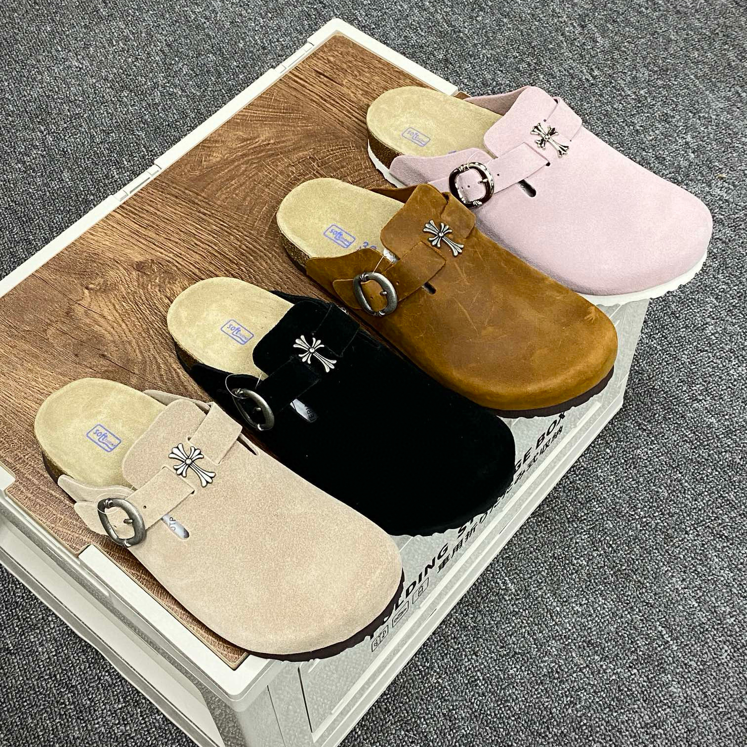 NIGO Chrome Hearts Women's Summer Suede Implanted Lamb's Wool Insole And Lining Material Birkenstock Slippers Shoes #nigo98923