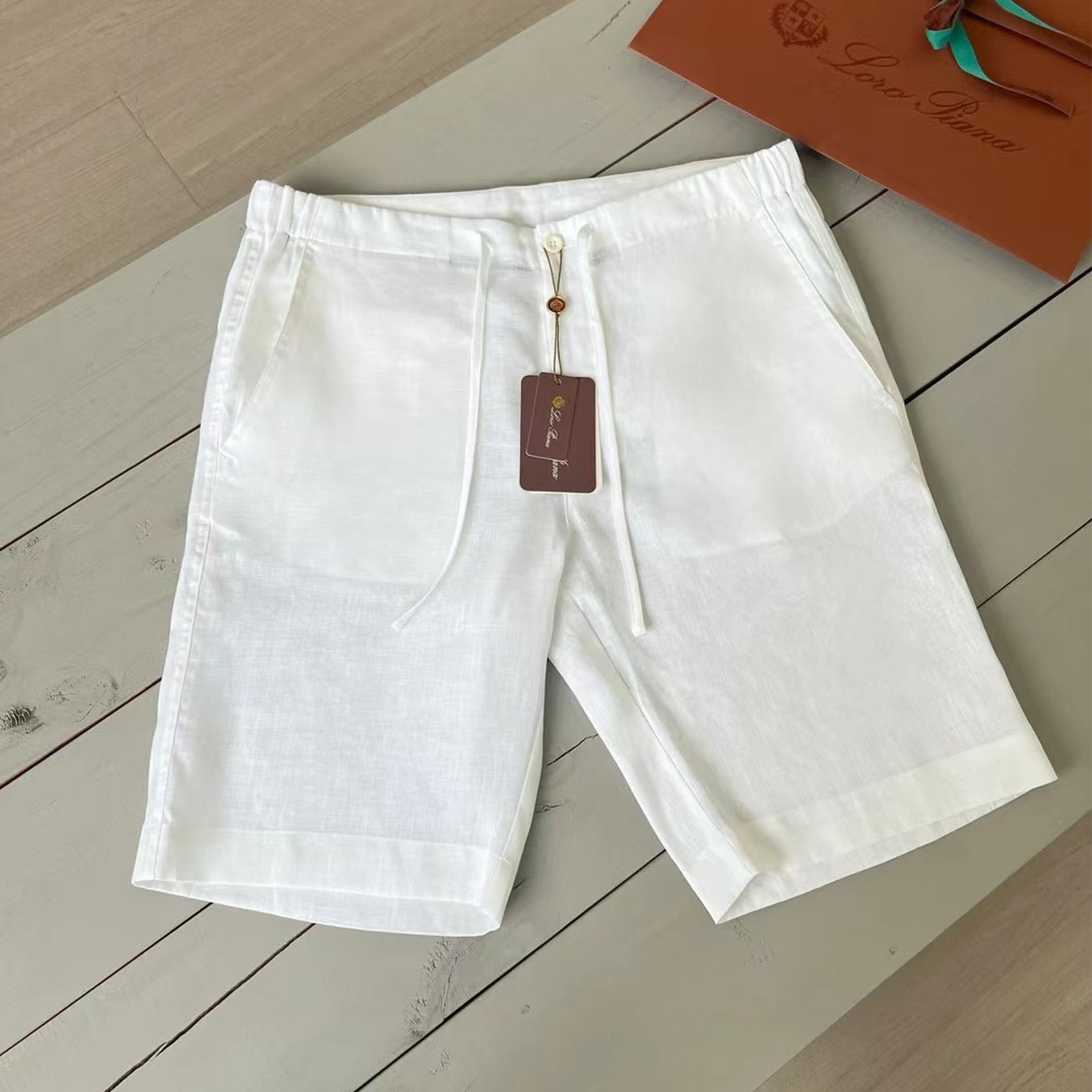 NIGO Loro Piana Men's Spring And Summer Trend Fashion Mid-waist Tie Shorts Linen Solid Color Casual Pants Ngvp #nigo8163