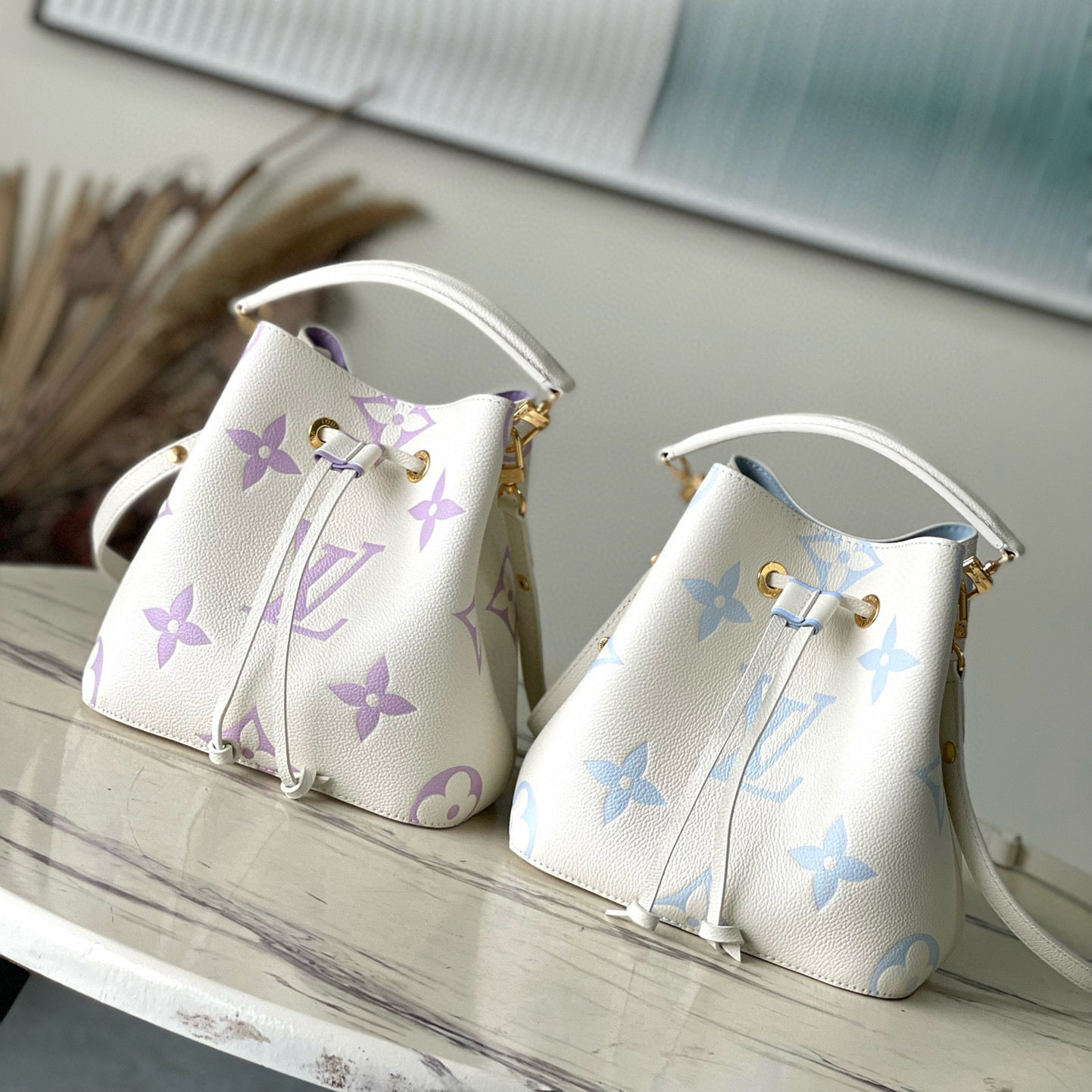 NIGO Louis Vuitton Women's Monogram Logo Drawstring Closure White Leather Tote Crossbody Shoulder Bag Bags #nigo98934