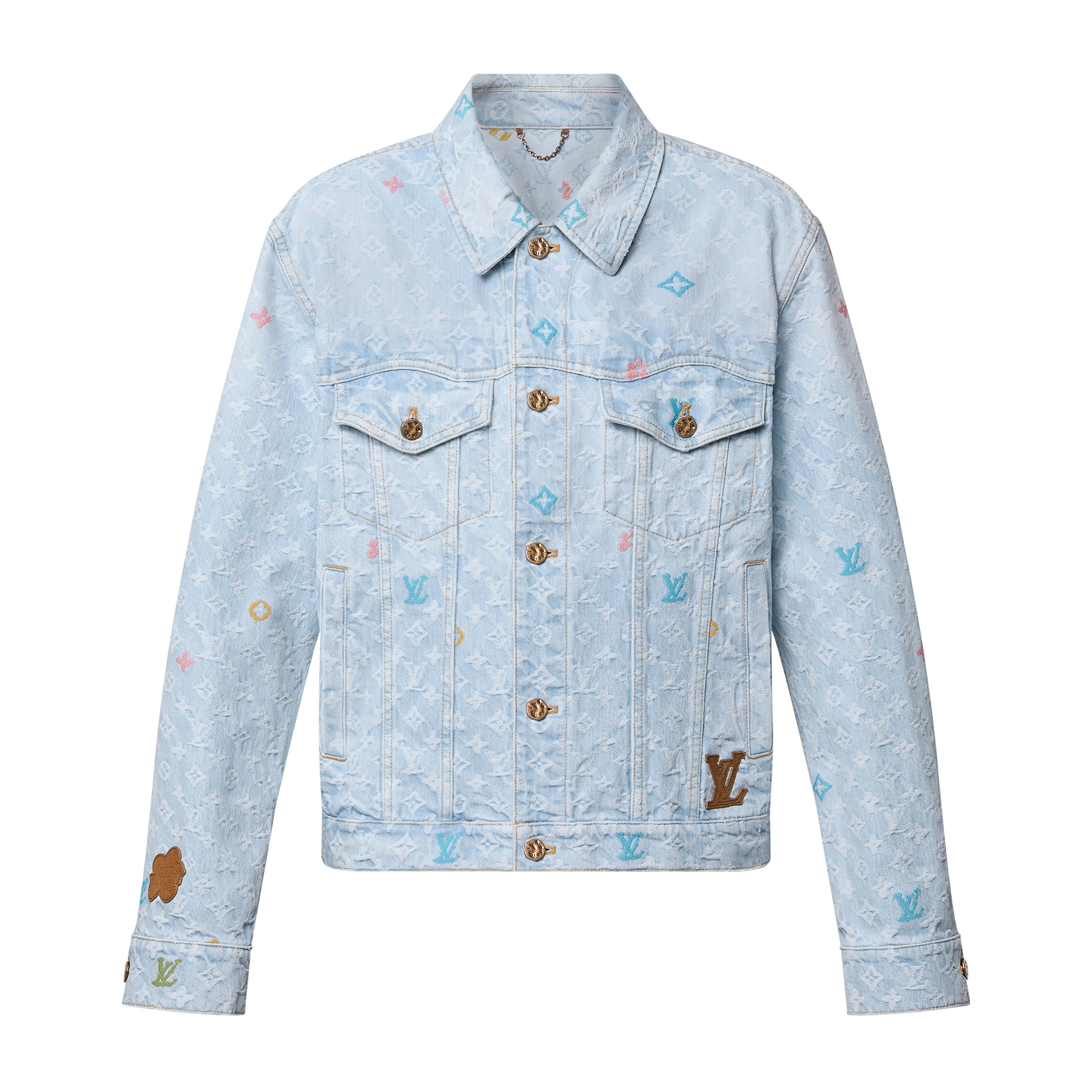 NIGO Louis Vuitton Men's Fall And Winter Light Blue Logo Letters Embroidered Lapel Single Breasted Long Sleeved Denim Jacket #nigo98937