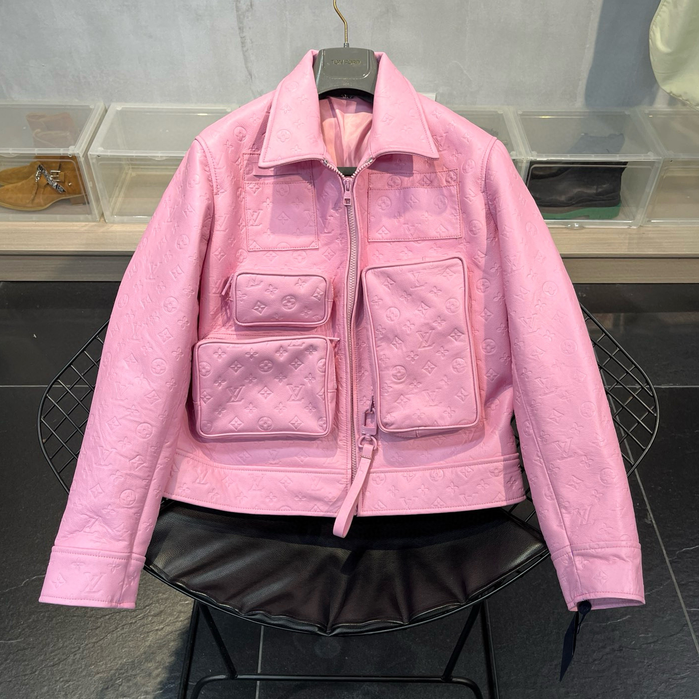 NIGO Louis Vuitton Men's Fall/Winter Logo Printed Pink Multi-Pocket Zipper Lapel Jacket #nigo98942