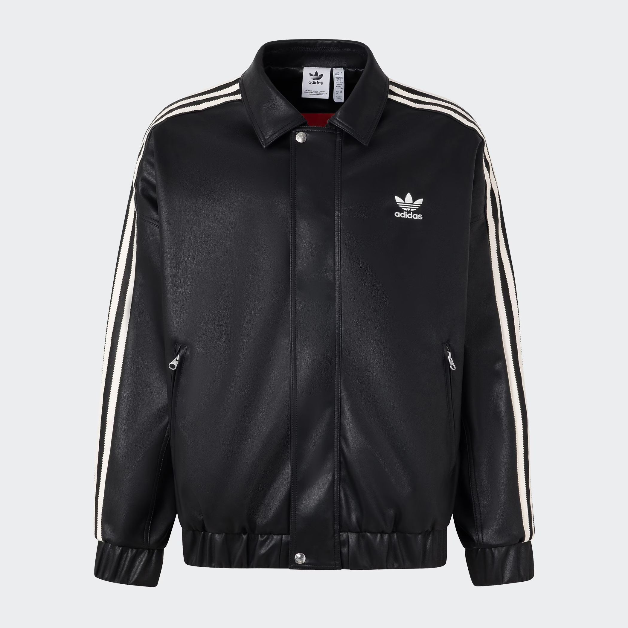 NIGO Adidas Originals X FEIFEI RUAN Men's Fall And Winter Lapel Zipper Imitation Leather Jacket #nigo98935