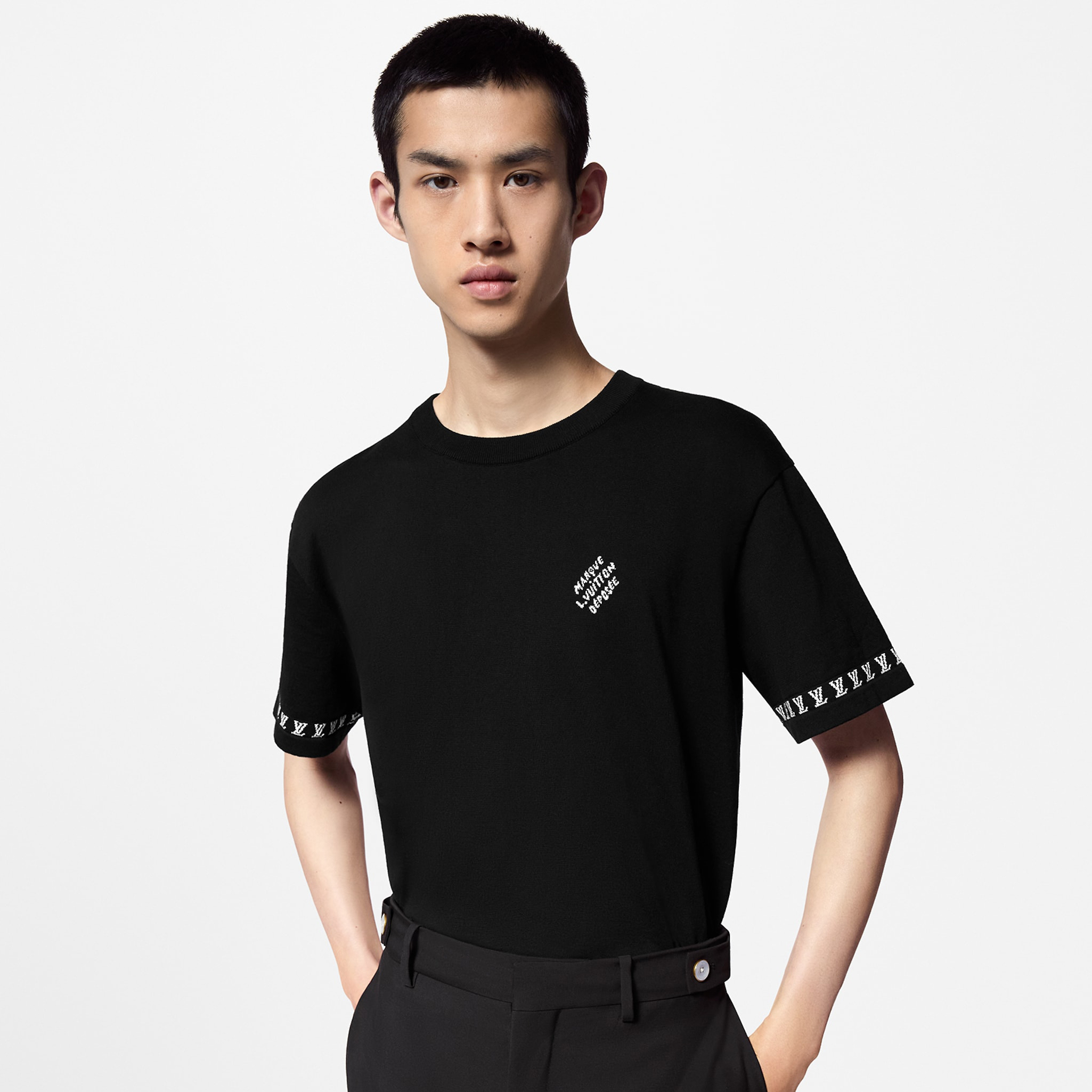 NIGO Louis Vuitton Men's Summer Black Cotton Jersey Fabric Round Neck Short Sleeve T-shirt #nigo98962