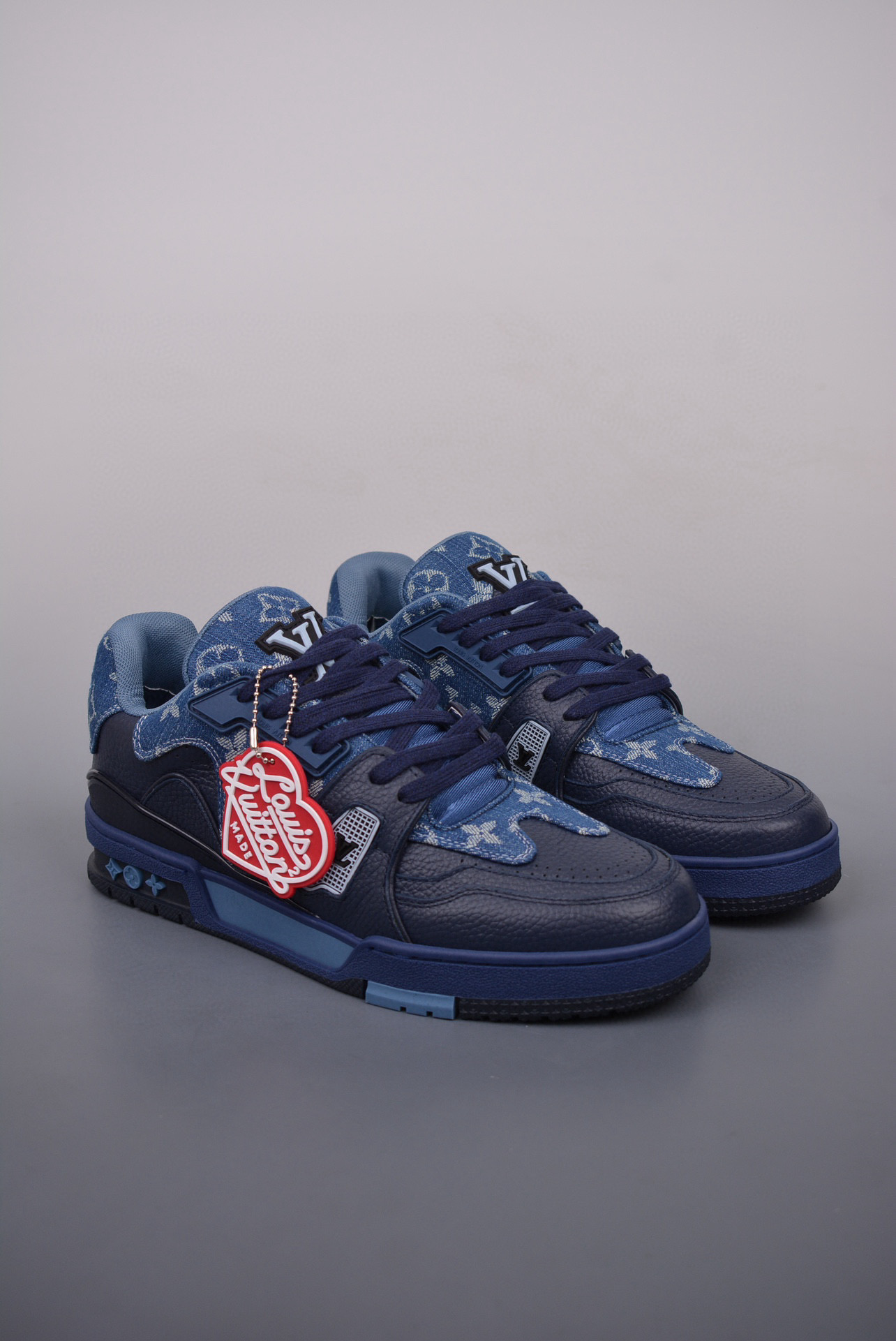 NIGO Louis Vuitton Trainer Men's Blue Low Top Leather And Denim Lace Up Sneakers Board Shoes #nigo98945