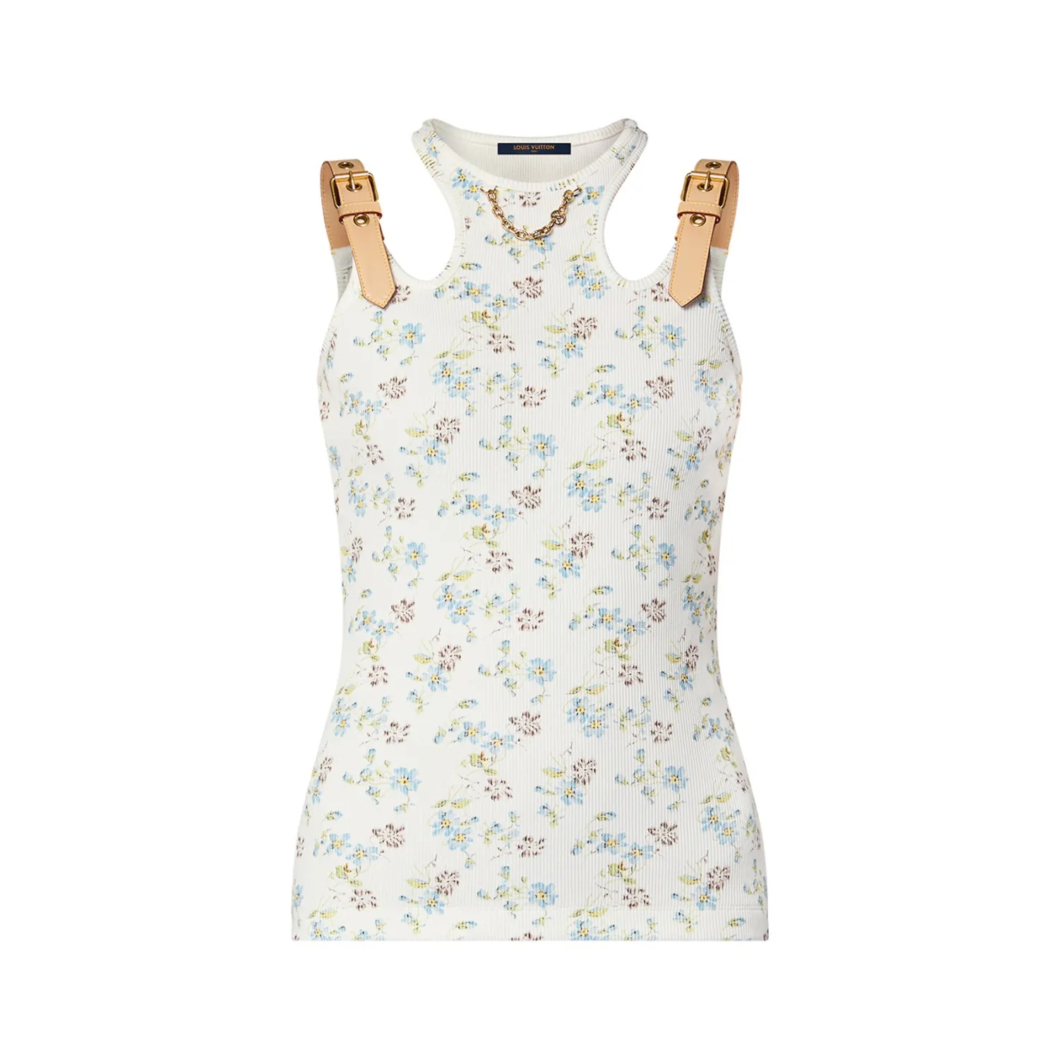 NIGO Louis Vuitton Women's Summer Floral Printed Leather Buckle Suspenders Belt White Tank Top #nigo98959