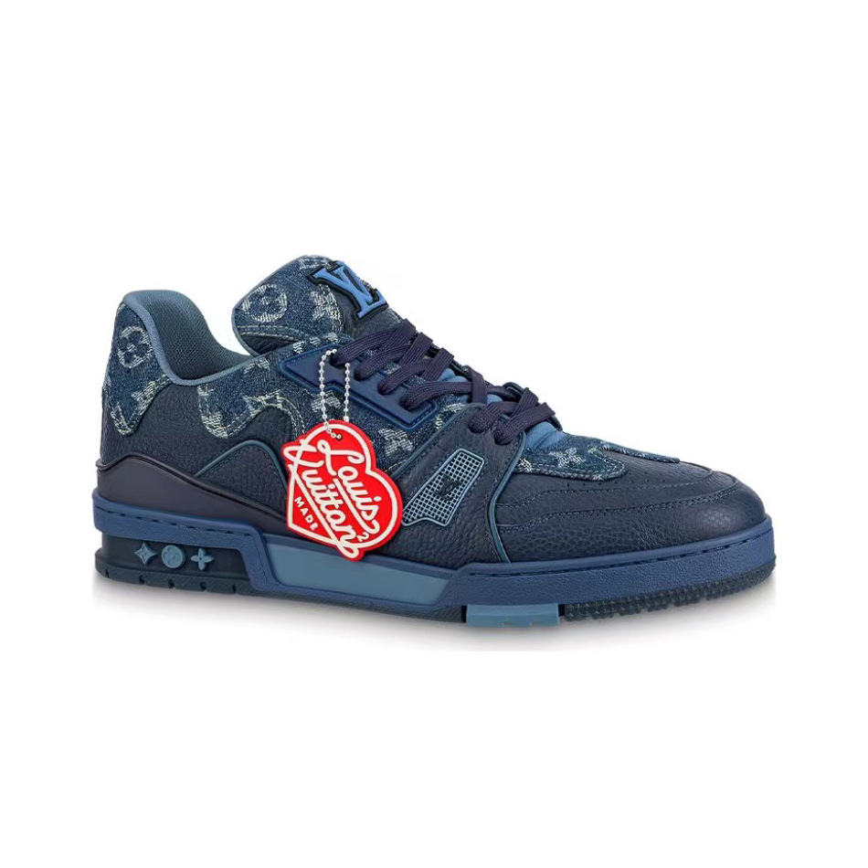 NIGO Louis Vuitton Trainer Men's Blue Low Top Leather And Denim Lace Up Sneakers Board Shoes #nigo98945