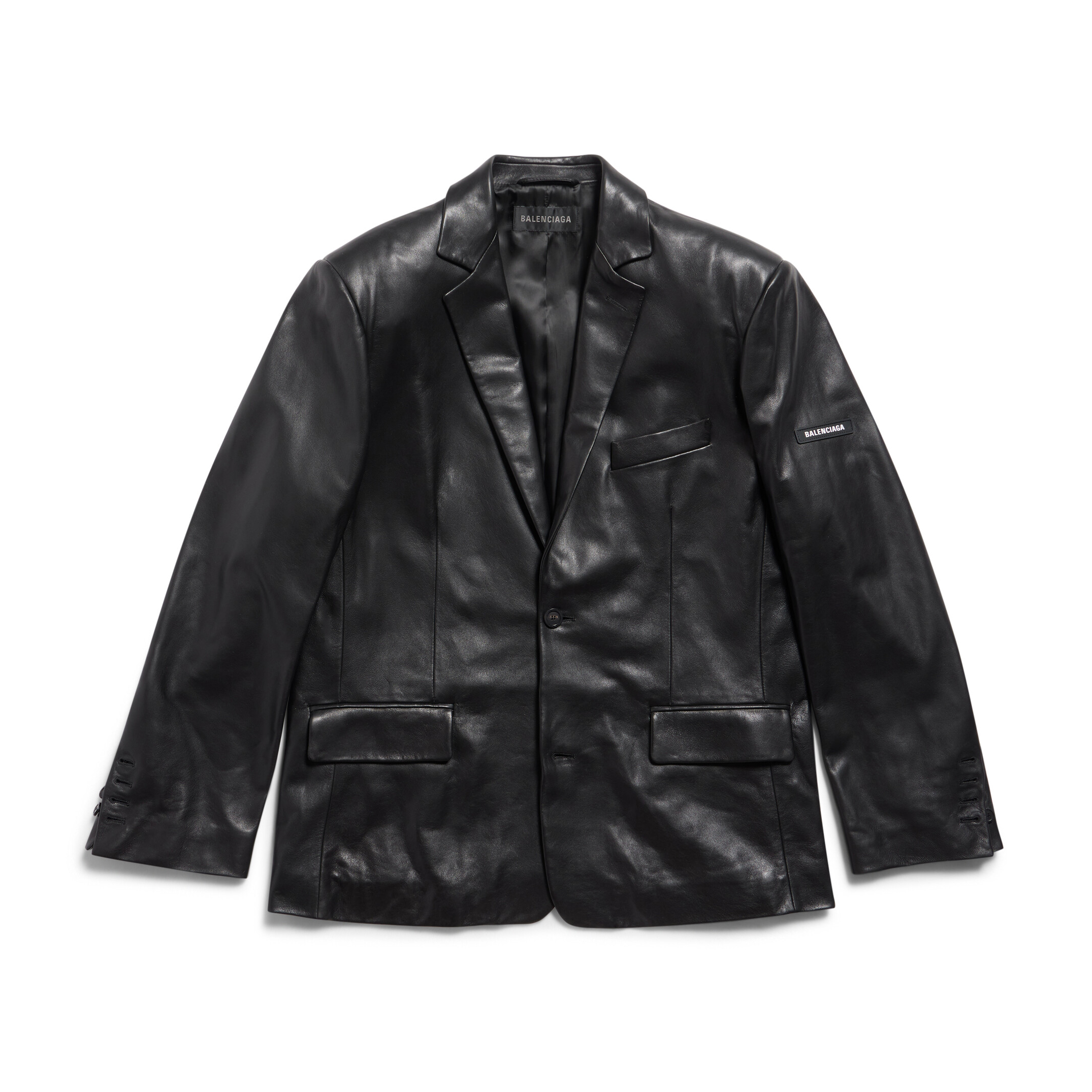 NIGO Balenciaga Men's Fall/Winter Black Logo Labeled Single Breasted Regular Fit Long Sleeve Leather Jacket #nigo98955