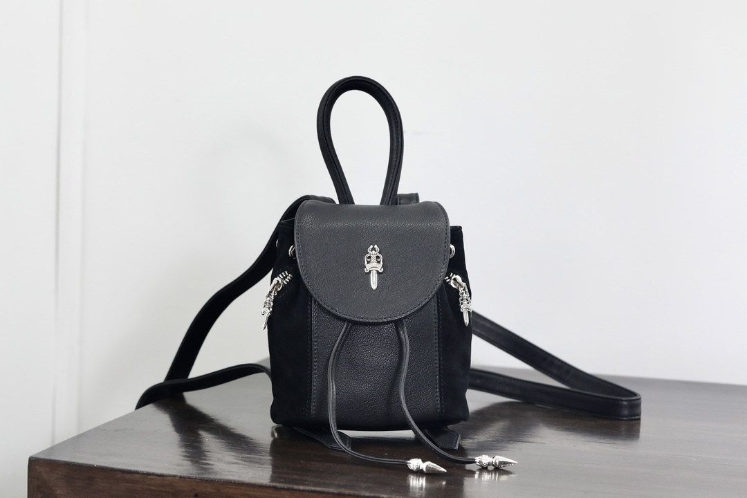 NIGO Chrome Hearts Women's Black Mini Model 925 Silver Leather Backpack Shoulder Bag Bags #nigo98972
