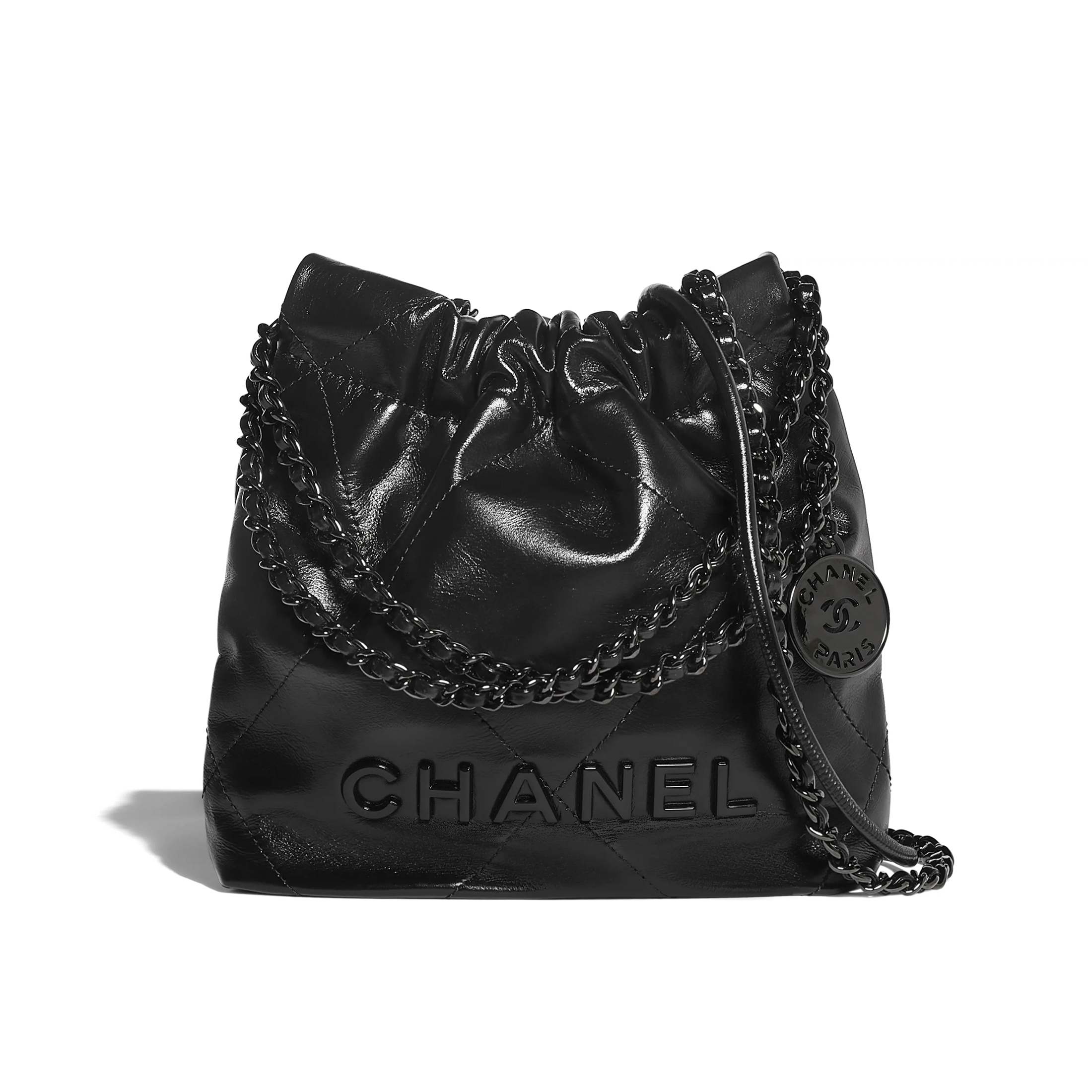 NIGO Chanel Women's Letter Logo Lattice Drawstring Closure Shiny Calfskin Mini Shoulder Crossbody Bag Bags #nigo98969