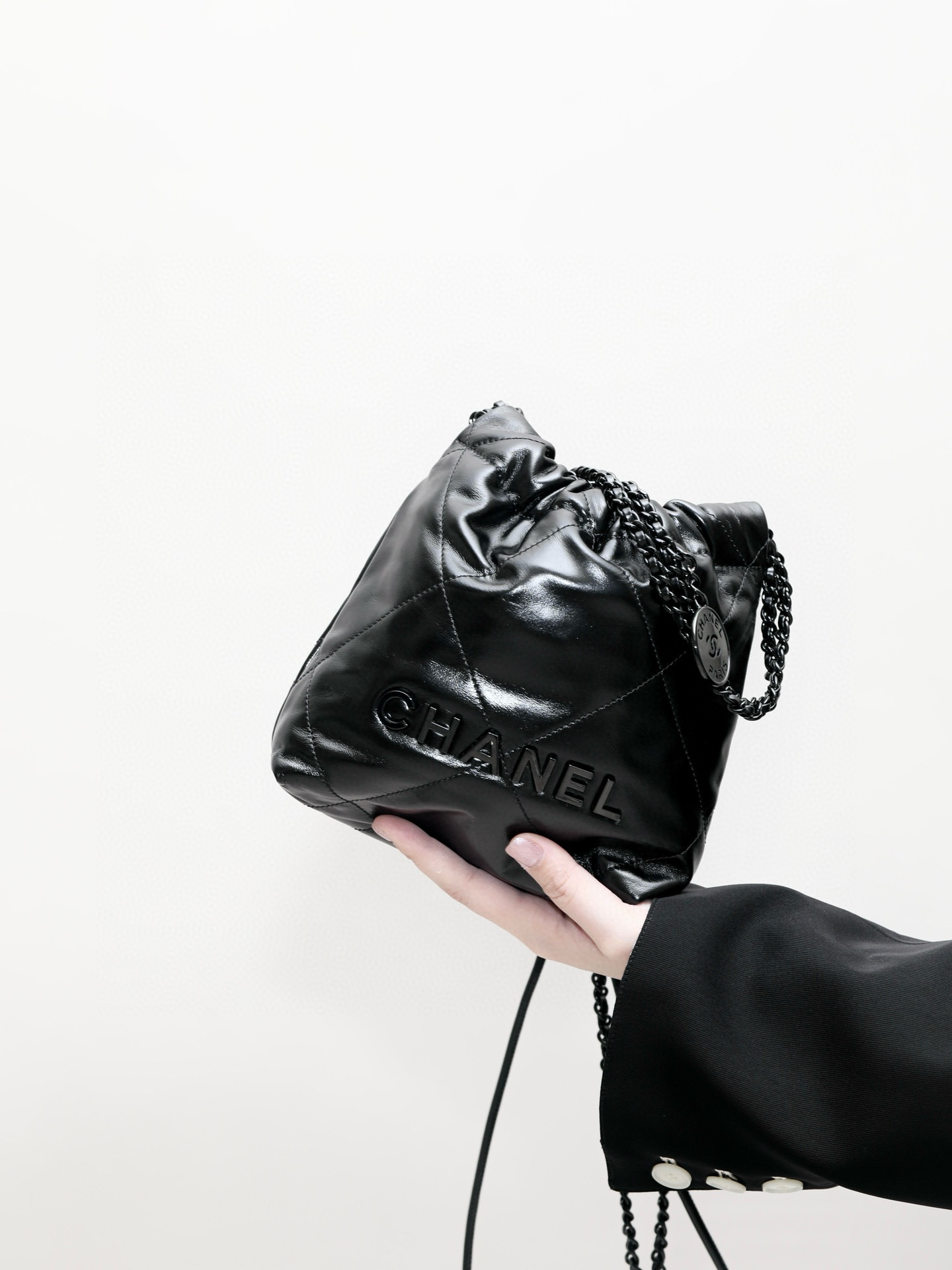 NIGO Chanel Women's Letter Logo Lattice Drawstring Closure Shiny Calfskin Mini Shoulder Crossbody Bag Bags #nigo98969