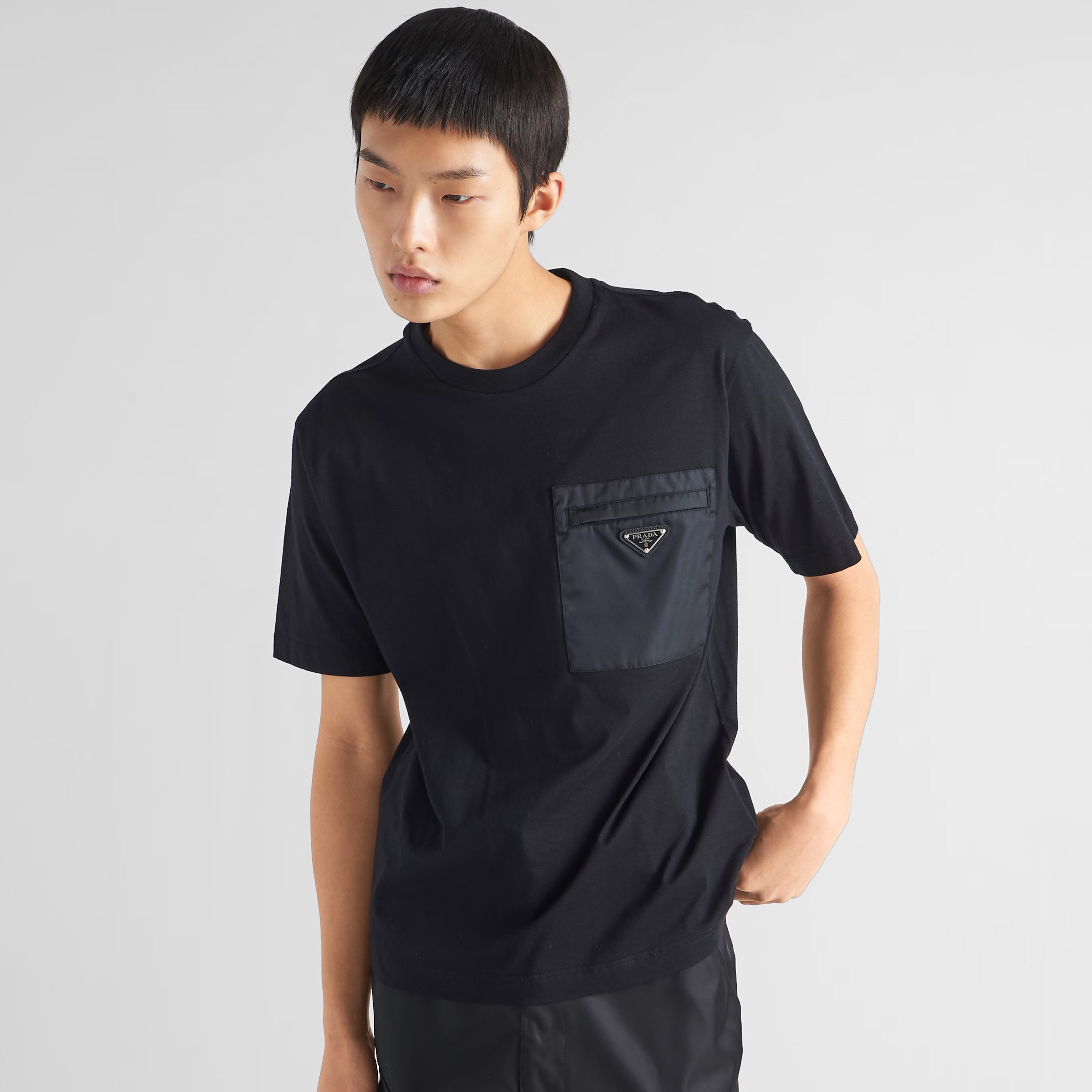 NIGO Prada Men's Summer Metal Triangle Label Nylon Pocket Crew Neck Cotton Short Sleeve T-Shirt #nigo98973