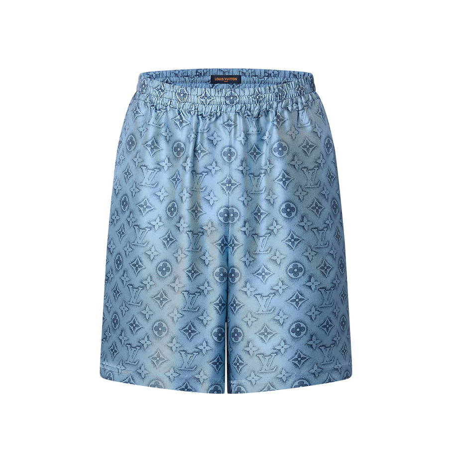 NIGO Louis Vuitton Men's Summer Blue Logo Full Print Elastic Waist Casual Shorts Pants #nigo98981