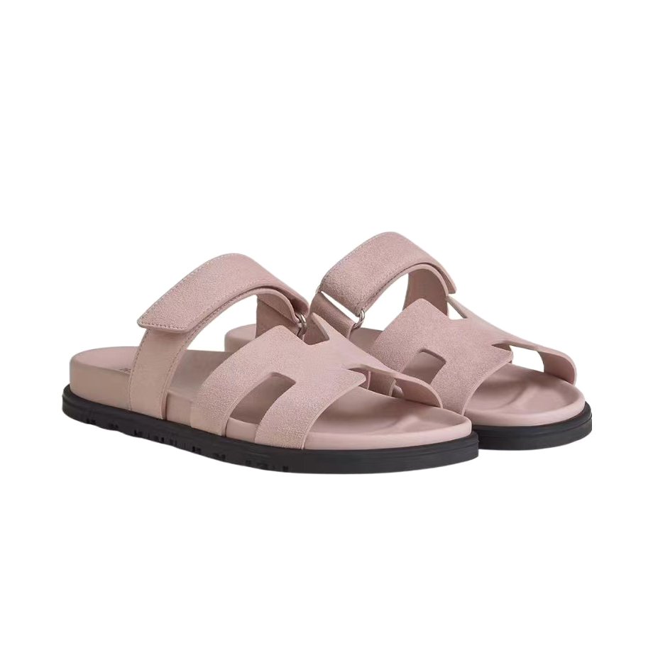 NIGO Hermes Chypre Women's Pink Simple Fashion Leather Slippers Sandals Shoes #nigo98987