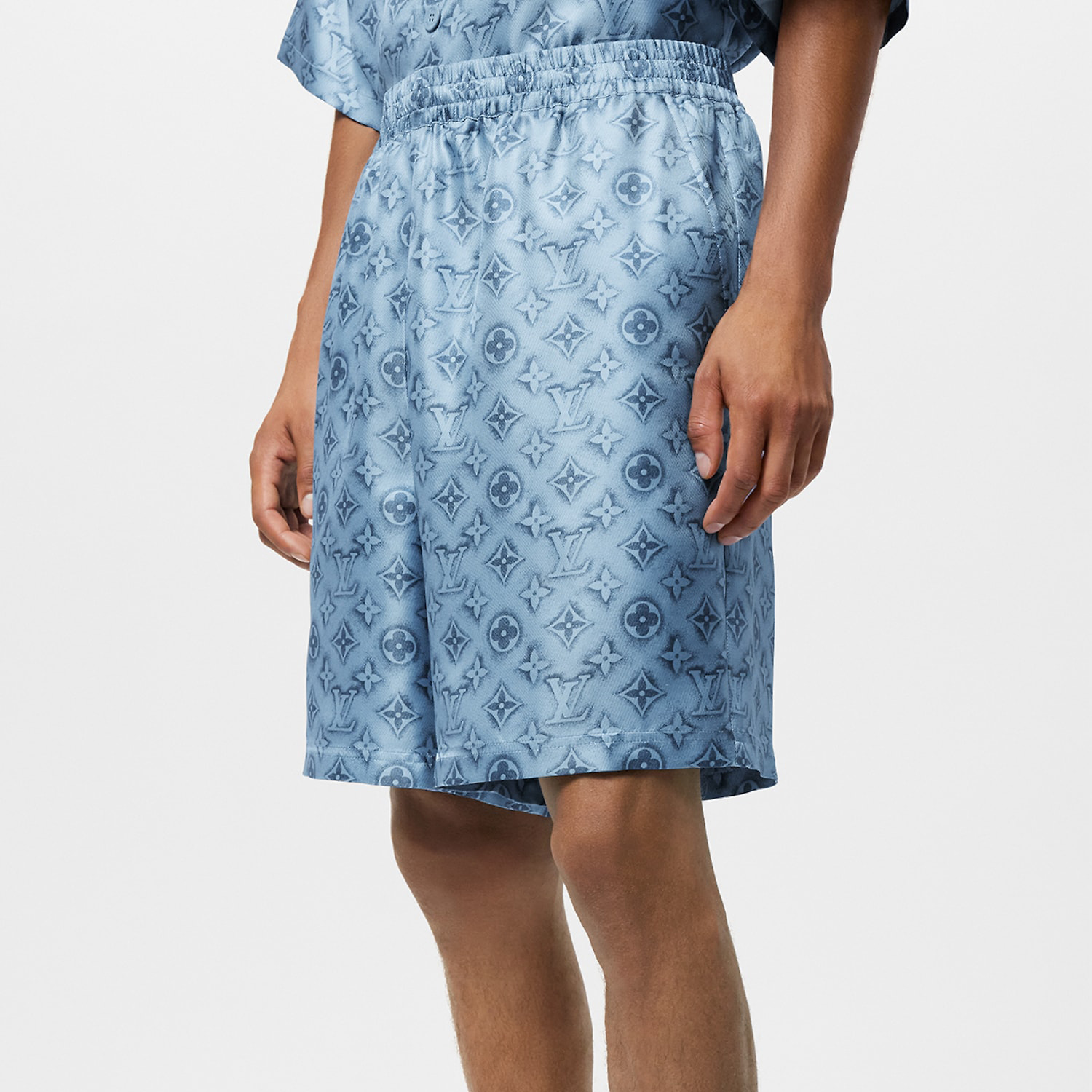 NIGO Louis Vuitton Men's Summer Blue Logo Full Print Elastic Waist Casual Shorts Pants #nigo98981