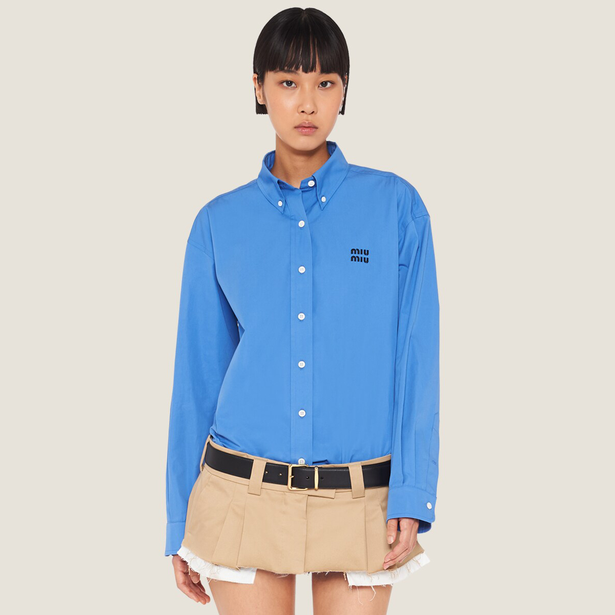 NIGO MiuMiu Men's Spring Summer Blue Letter Printed Lapel Single Breasted Long Sleeve Shirt #nigo98988