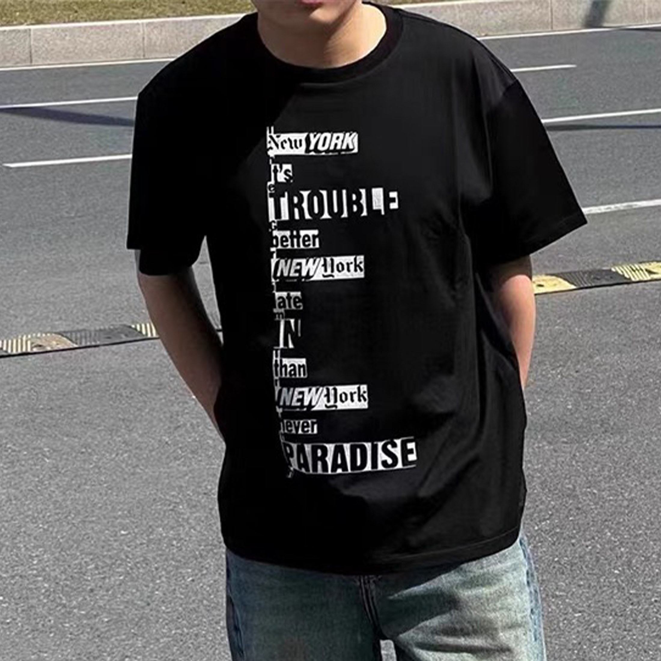 NIGO Celine Men's Summer Letter Print Round Neck DASH Snow Loose Knit Cotton Black T-Shirt Ngvp #nigo8183