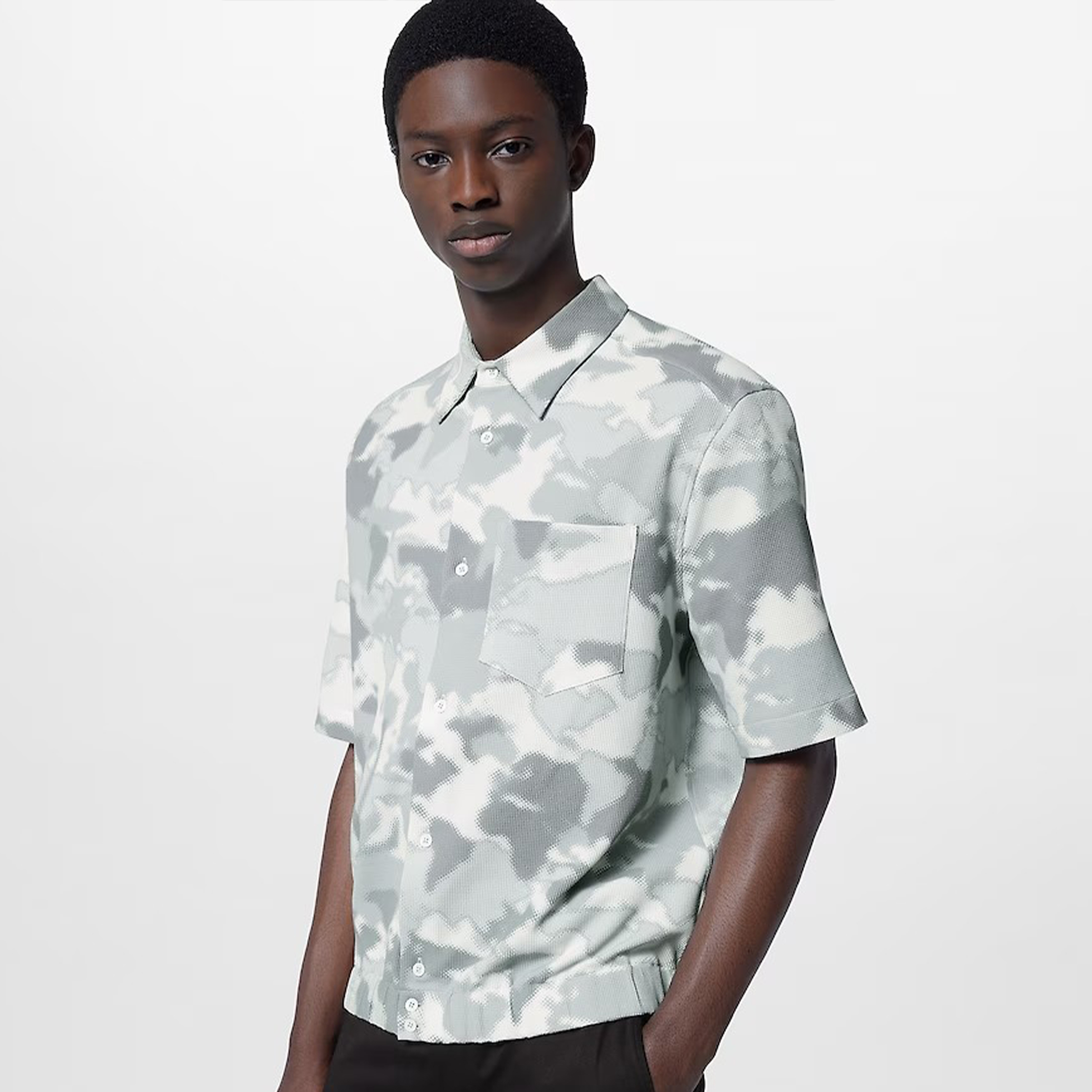 NIGO Louis Vuitton Men's Gray Summer Cotton Blend Single Breasted Camouflage Short Sleeve Fitted Shirt Ngvp #nigo8211