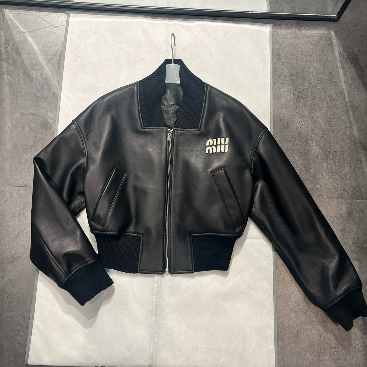 NIGO MiuMiu Women's Autumn and Winter Black Sheepskin Zip Long Sleeve Baseball Jacket #nigo99115