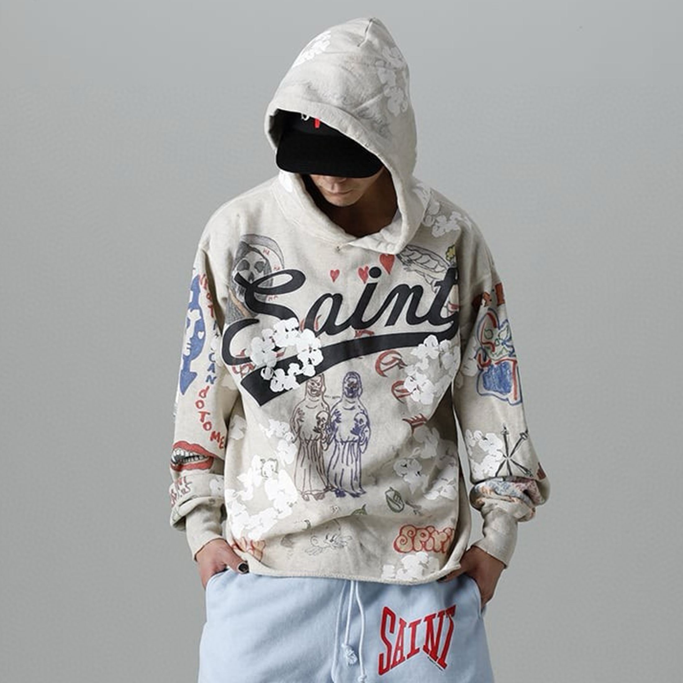 NIGO Saint Michael Men's And Women's Spring And Summer Graffiti Retro Old Letter Print Loose Casual Long-sleeved Hooded Sweater Tops Ngvp #nigo8191