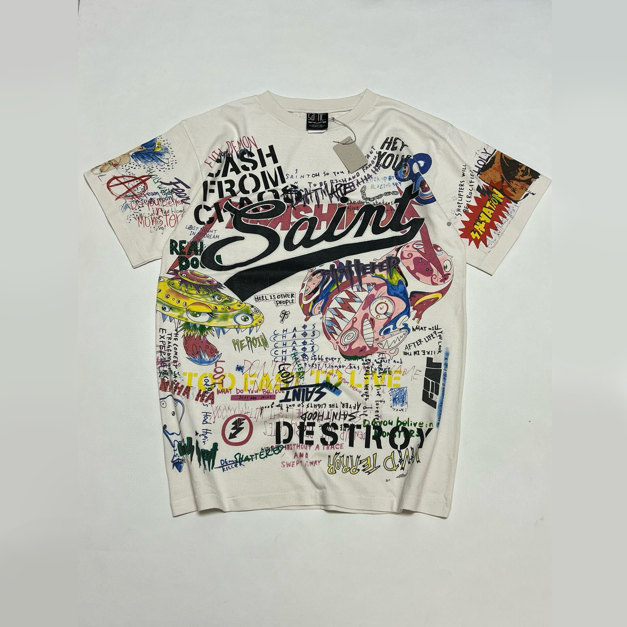 NIGO Saint Michael Men's And Women's Spring And Summer Graffiti Short-sleeved Retro Old Letters Loose Casual T-shirt Short-sleeved Tops Ngvp #nigo8189