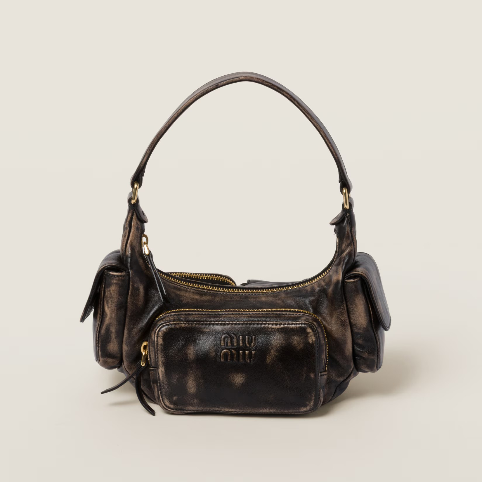 NIGO MiuMiu Women's Black Old Vintage Leather Hobo Bag Shoulder Handbag Bags #nigo98994